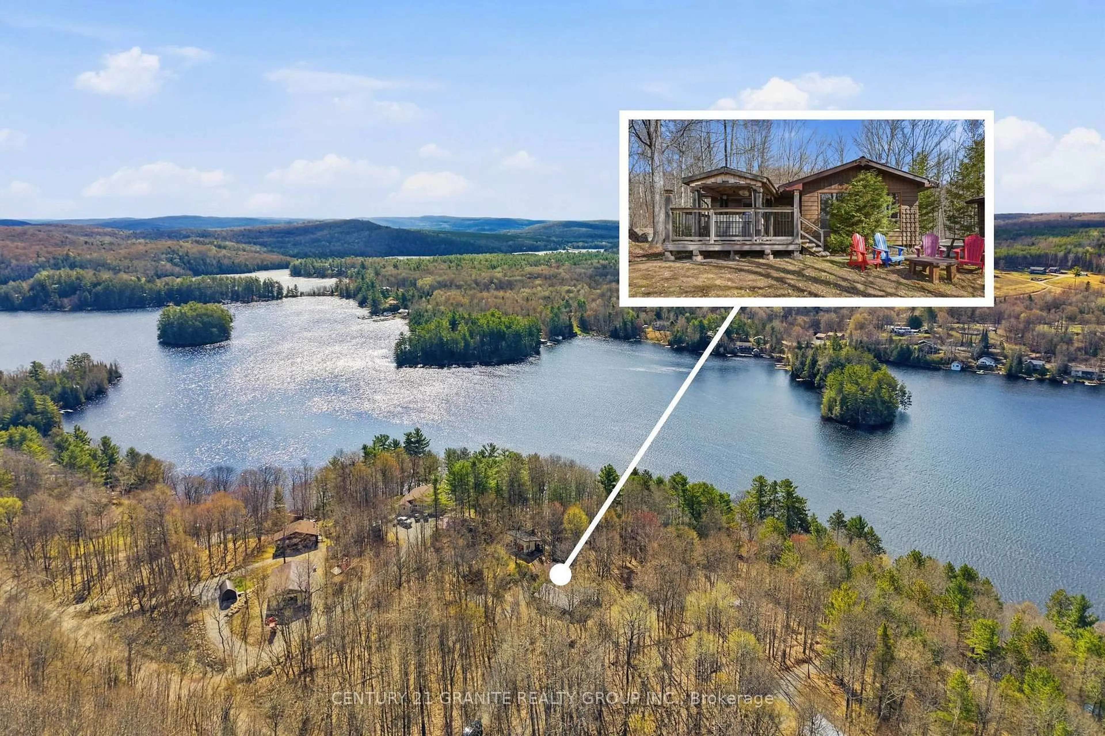 A pic from outside/outdoor area/front of a property/back of a property/a pic from drone, water/lake/river/ocean view for 2349 N Baptise Lake Rd, Bancroft Ontario K0L 1C0