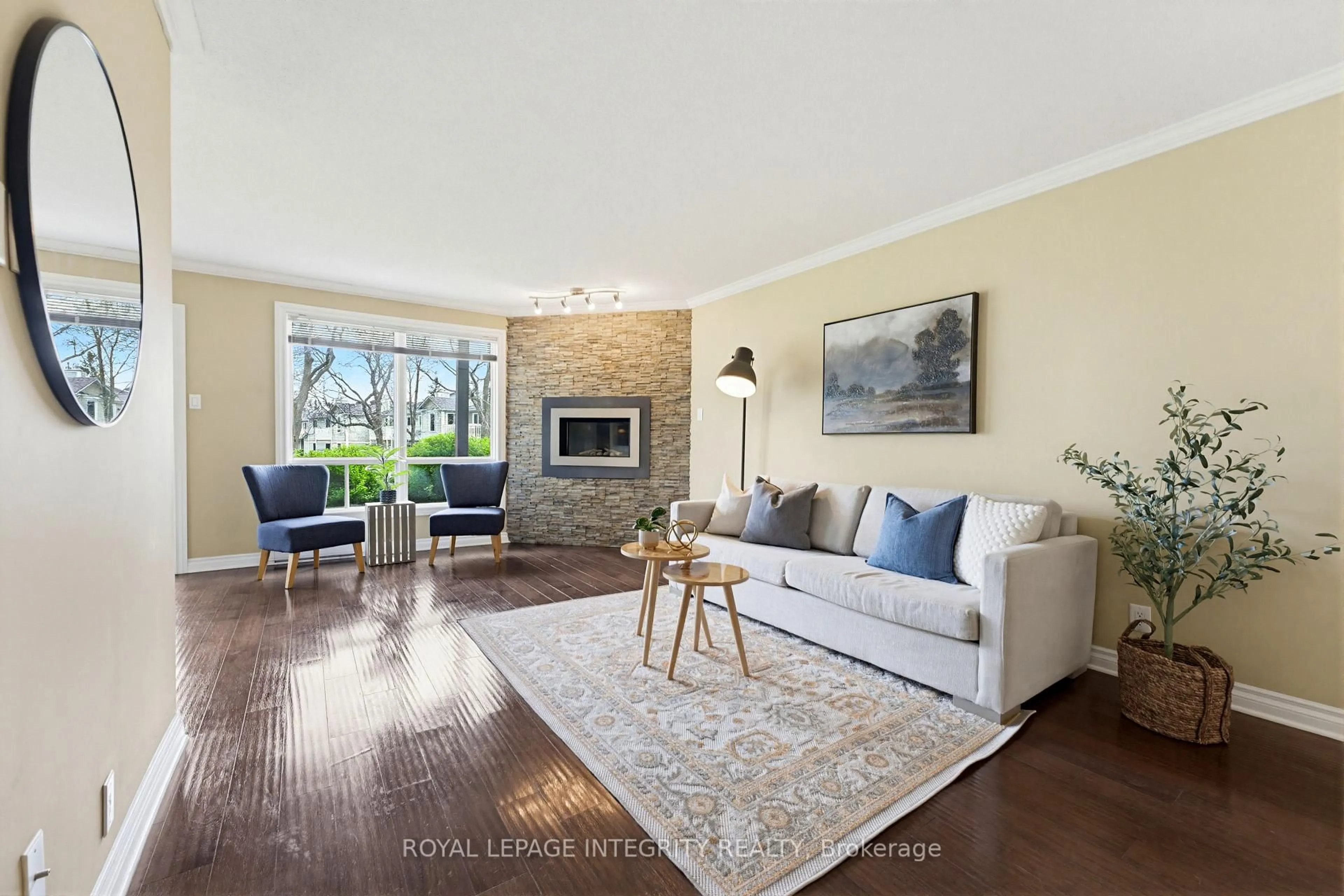 Living room with furniture, wood/laminate floor for 35A Stonehaven Dr, Ottawa Ontario K2M 1E3