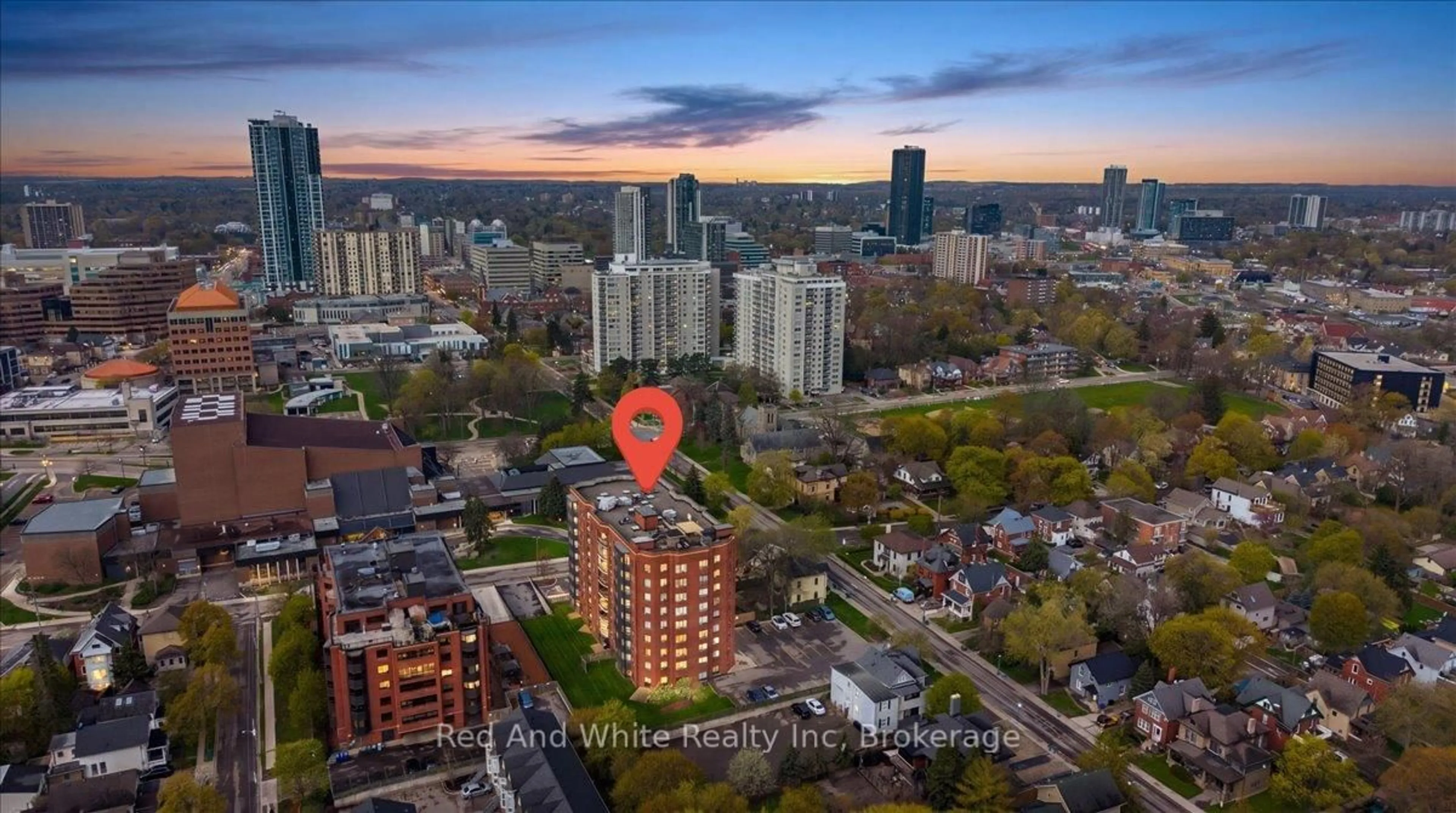 A pic from outside/outdoor area/front of a property/back of a property/a pic from drone, city buildings view from balcony for 10 Ellen St #808, Kitchener Ontario N2H 6R8
