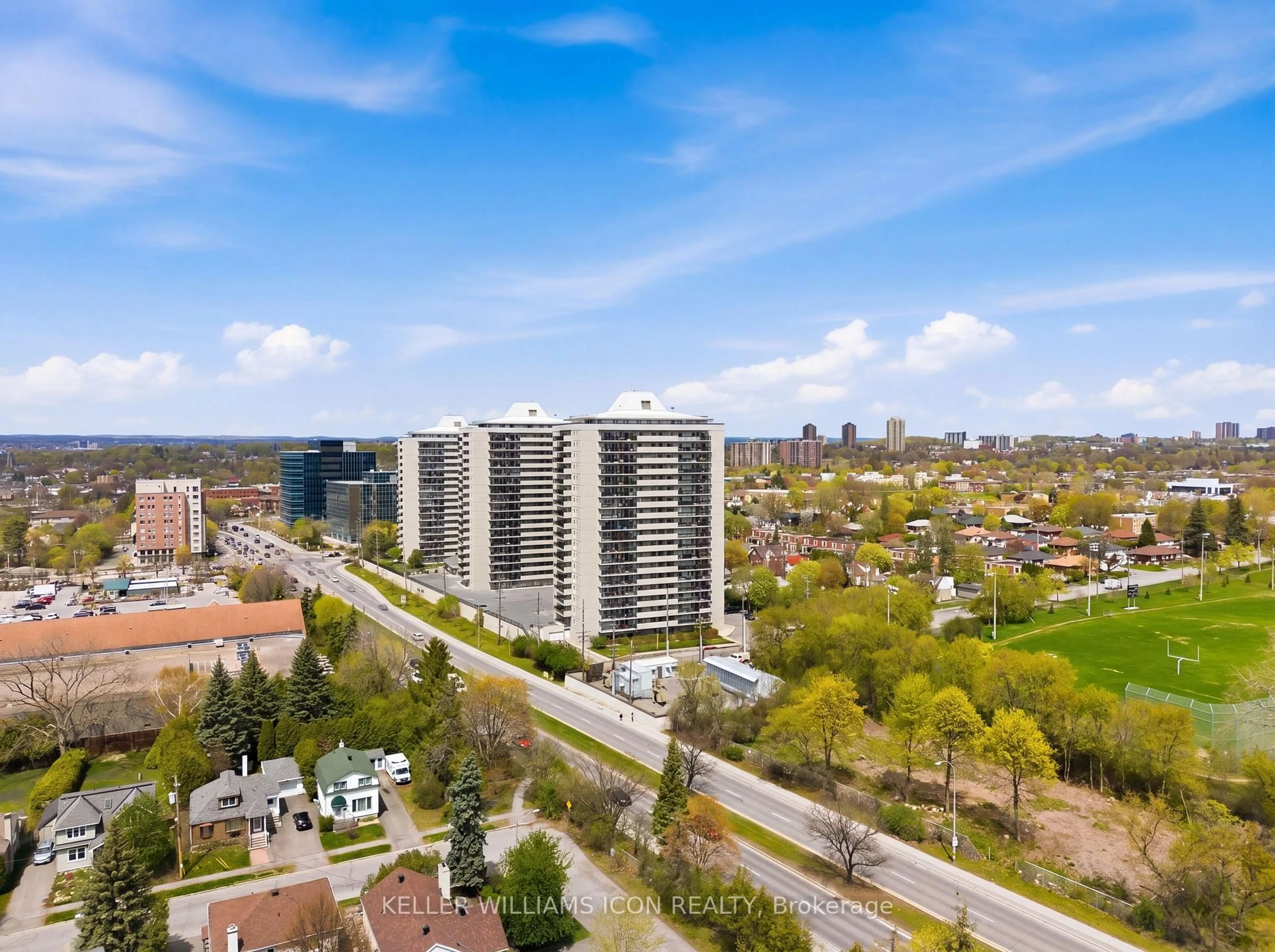 A pic from outside/outdoor area/front of a property/back of a property/a pic from drone, city buildings view from balcony for 158C Mcarthur Ave #1607, Ottawa Ontario K1L 8E7