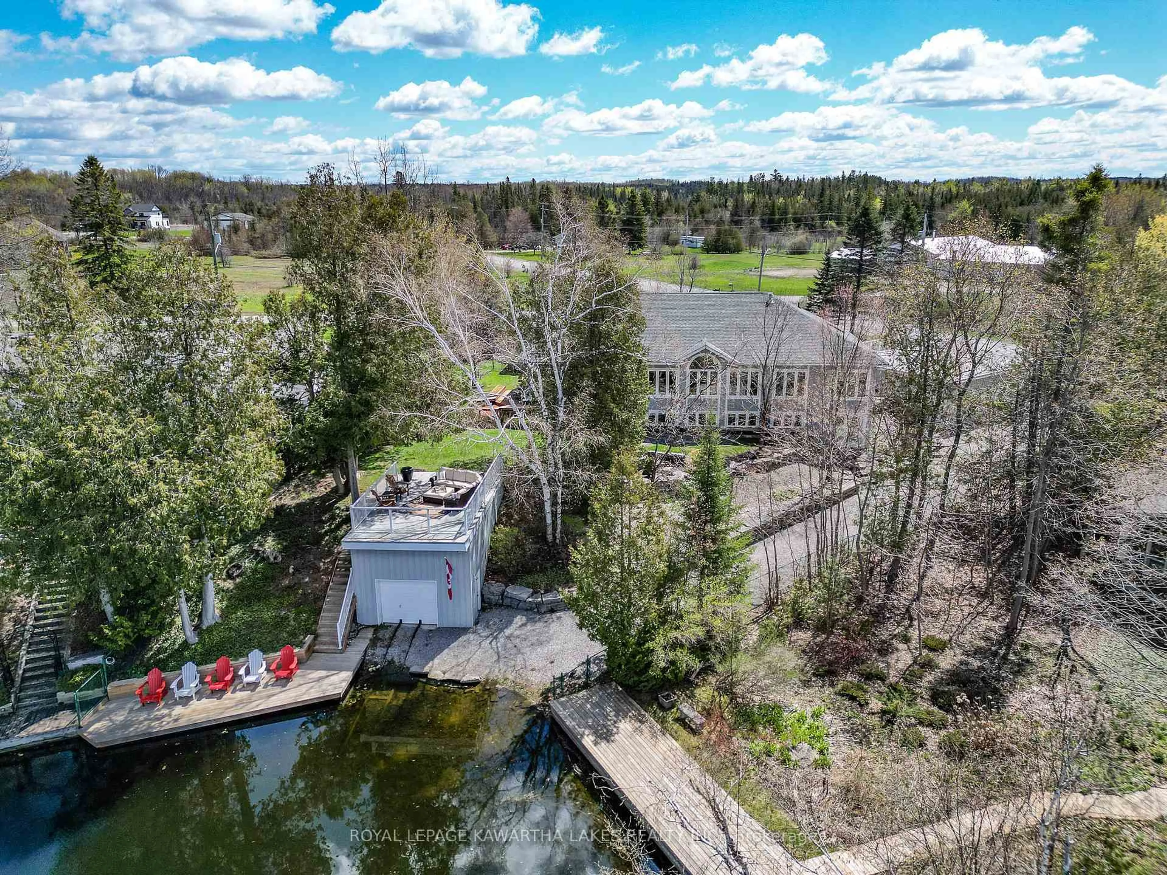 A pic from outside/outdoor area/front of a property/back of a property/a pic from drone, water/lake/river/ocean view for 3 Lagoon Dr, Kawartha Lakes Ontario K0M 1N0