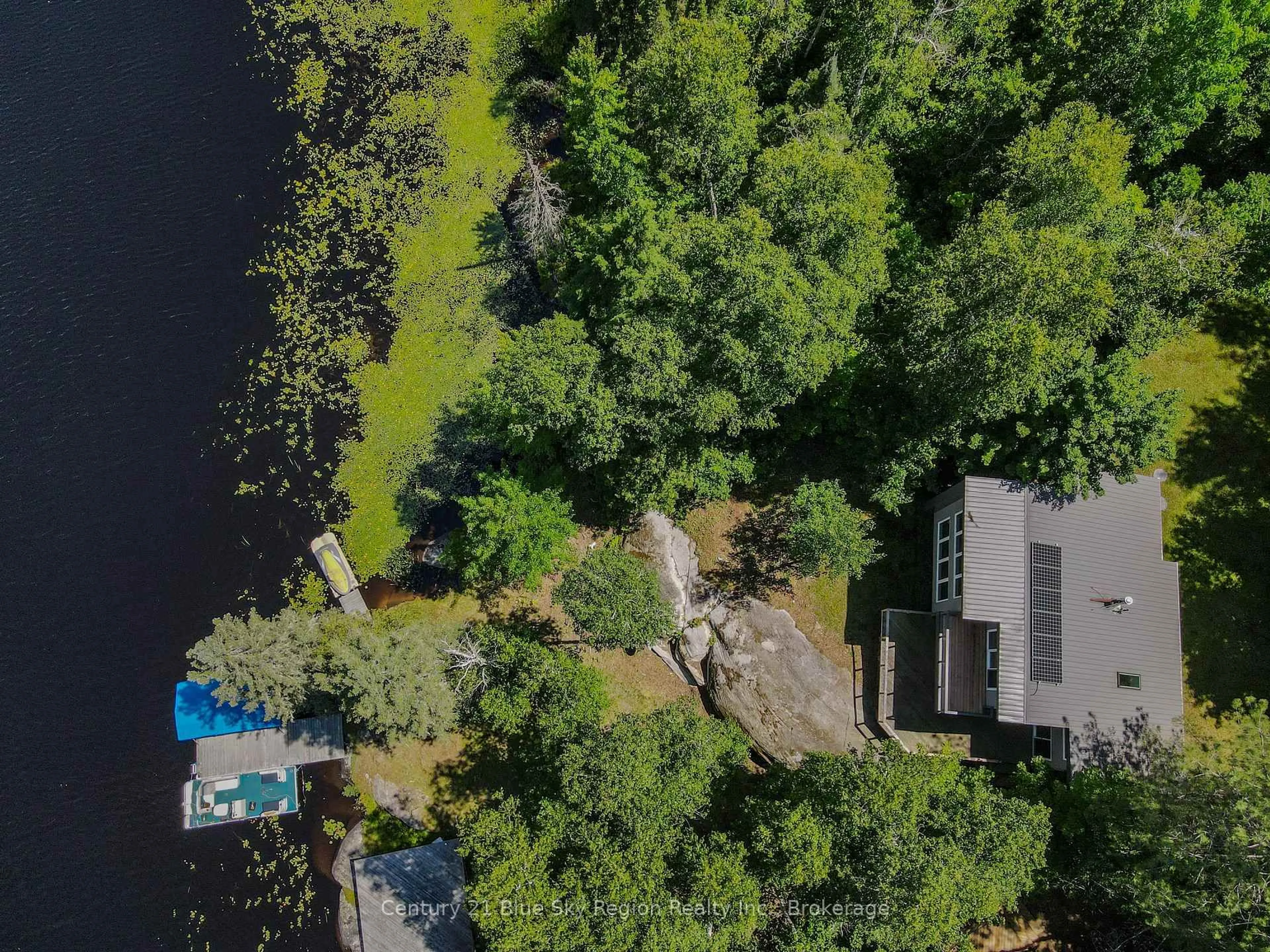 A pic from outside/outdoor area/front of a property/back of a property/a pic from drone, water/lake/river/ocean view for 21 Jack's Lake, Parry Sound Remote Area Ontario P0H 1N0