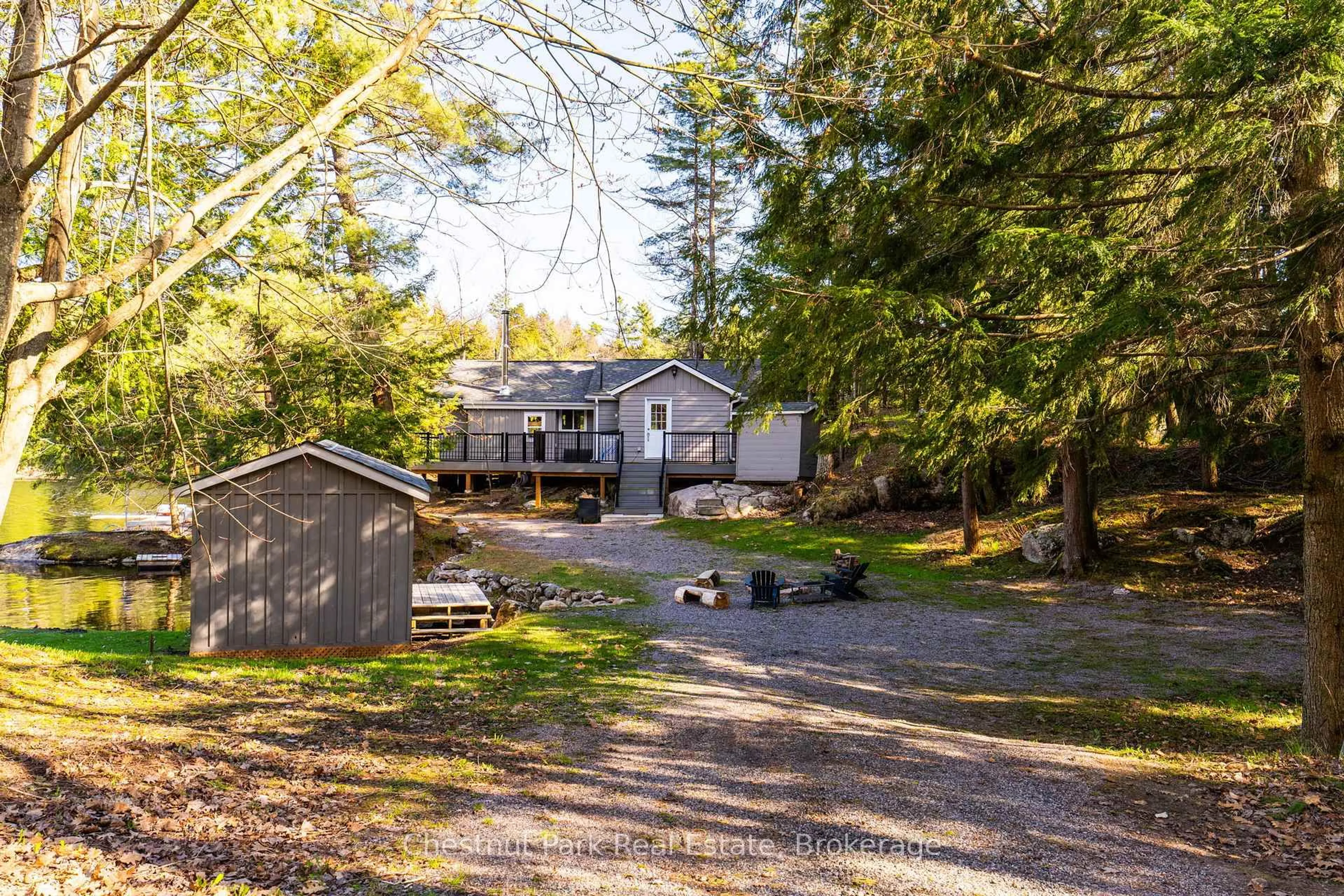 A pic from outside/outdoor area/front of a property/back of a property/a pic from drone, water/lake/river/ocean view for 16 Stewart-King Rd, The Archipelago Ontario P2A 2W7