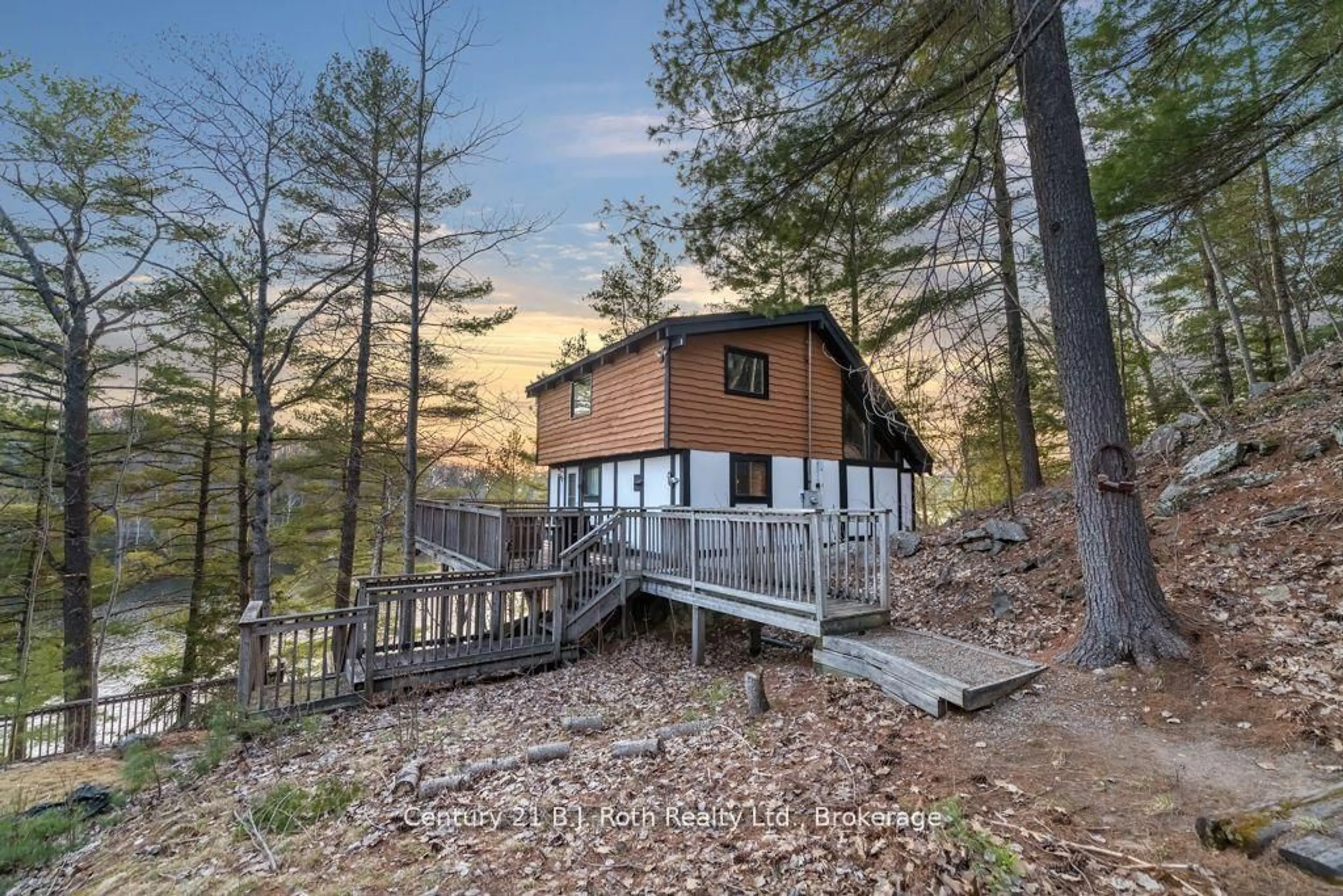 A pic from outside/outdoor area/front of a property/back of a property/a pic from drone, forest/trees view for 1033 Bayview Point Rd, Lake of Bays Ontario P0A 1H0