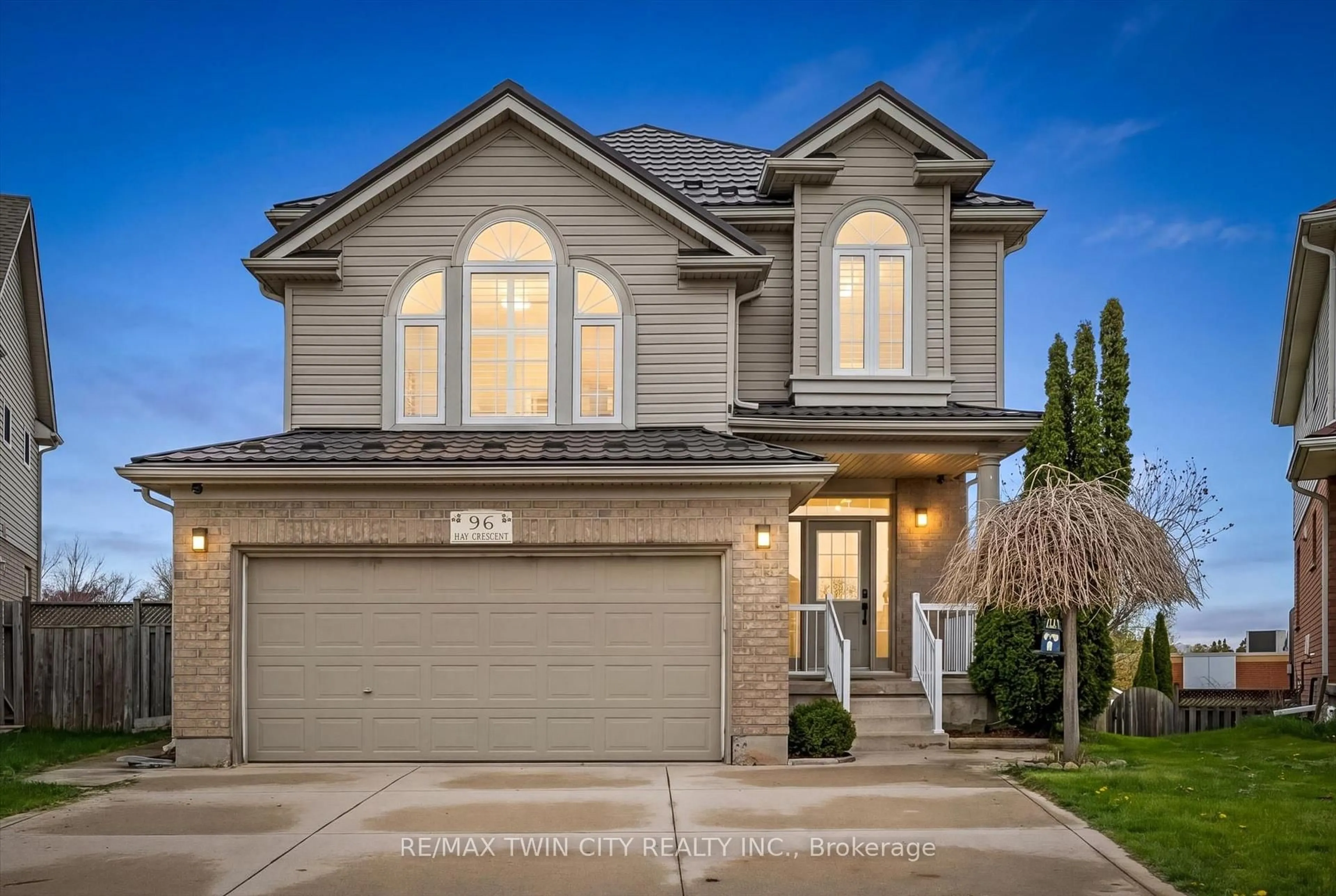 Home with vinyl exterior material, street for 96 Hay Cres, Cambridge Ontario N1P 1H7
