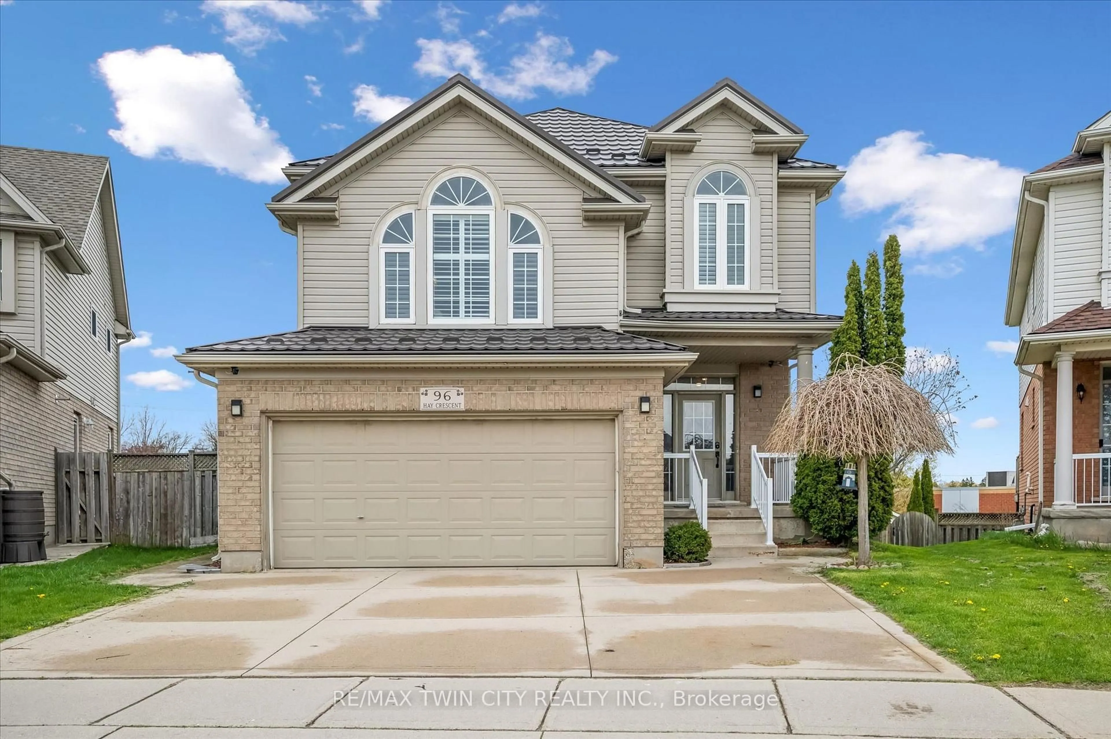 Home with vinyl exterior material, street for 96 Hay Cres, Cambridge Ontario N1P 1H7