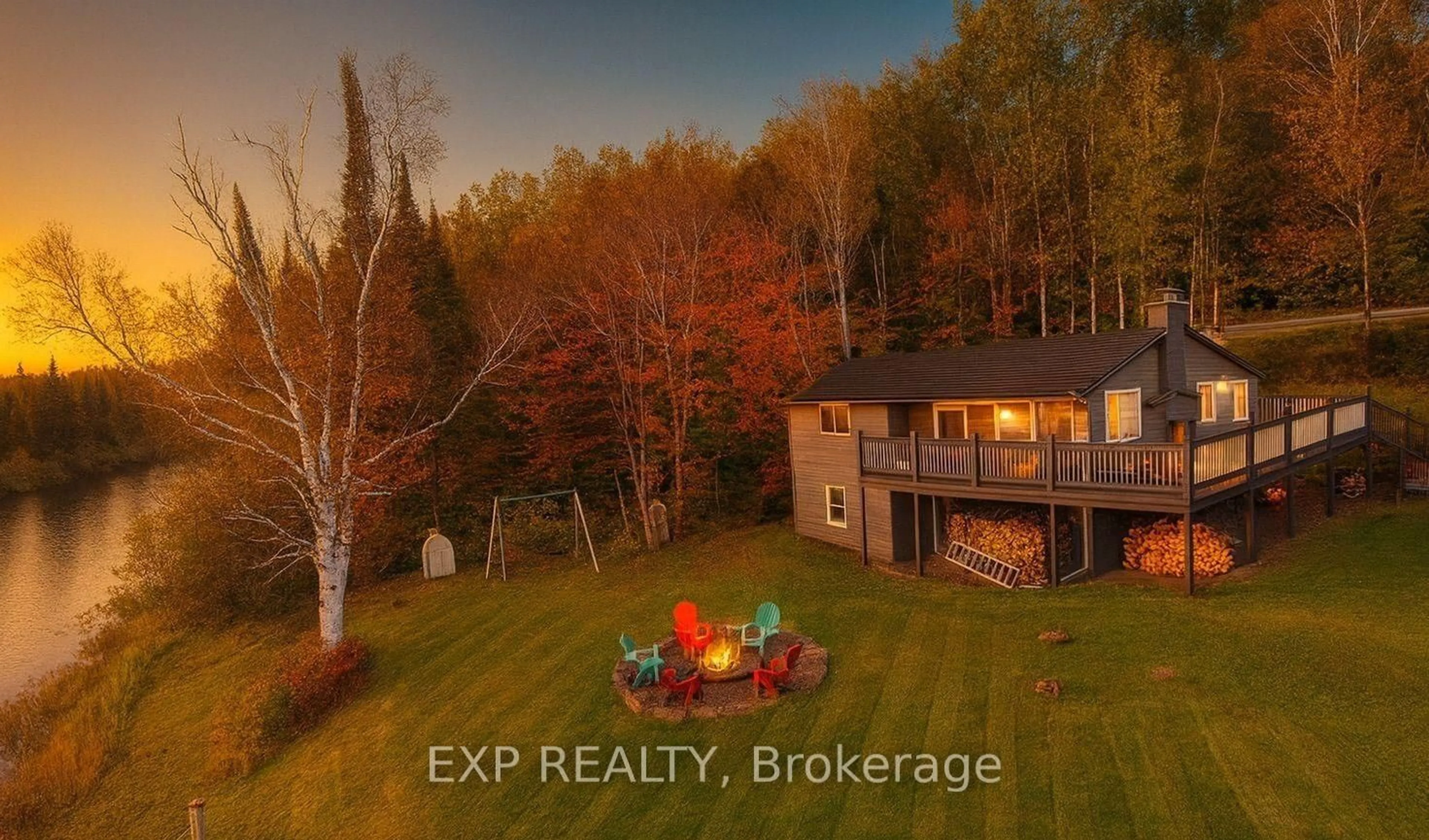 A pic from outside/outdoor area/front of a property/back of a property/a pic from drone, water/lake/river/ocean view for 249 River Dr, Burk's Falls Ontario P0A 1C0