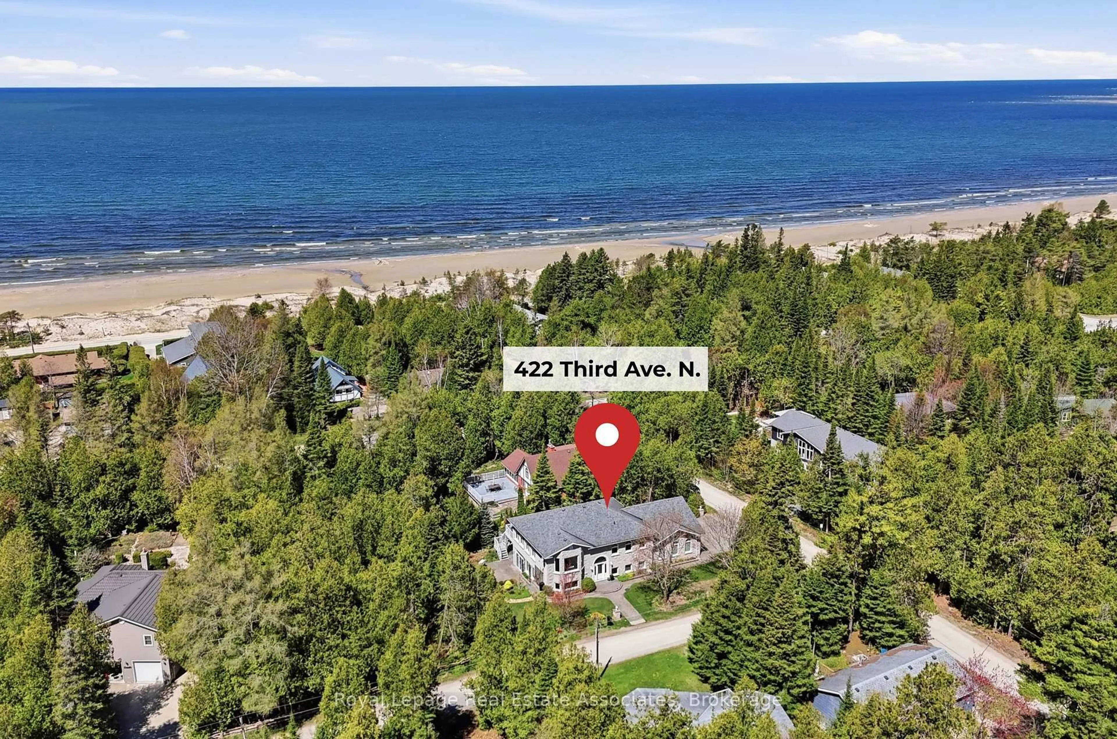 A pic from outside/outdoor area/front of a property/back of a property/a pic from drone, water/lake/river/ocean view for 422 Third Ave, South Bruce Peninsula Ontario N0H 2G0