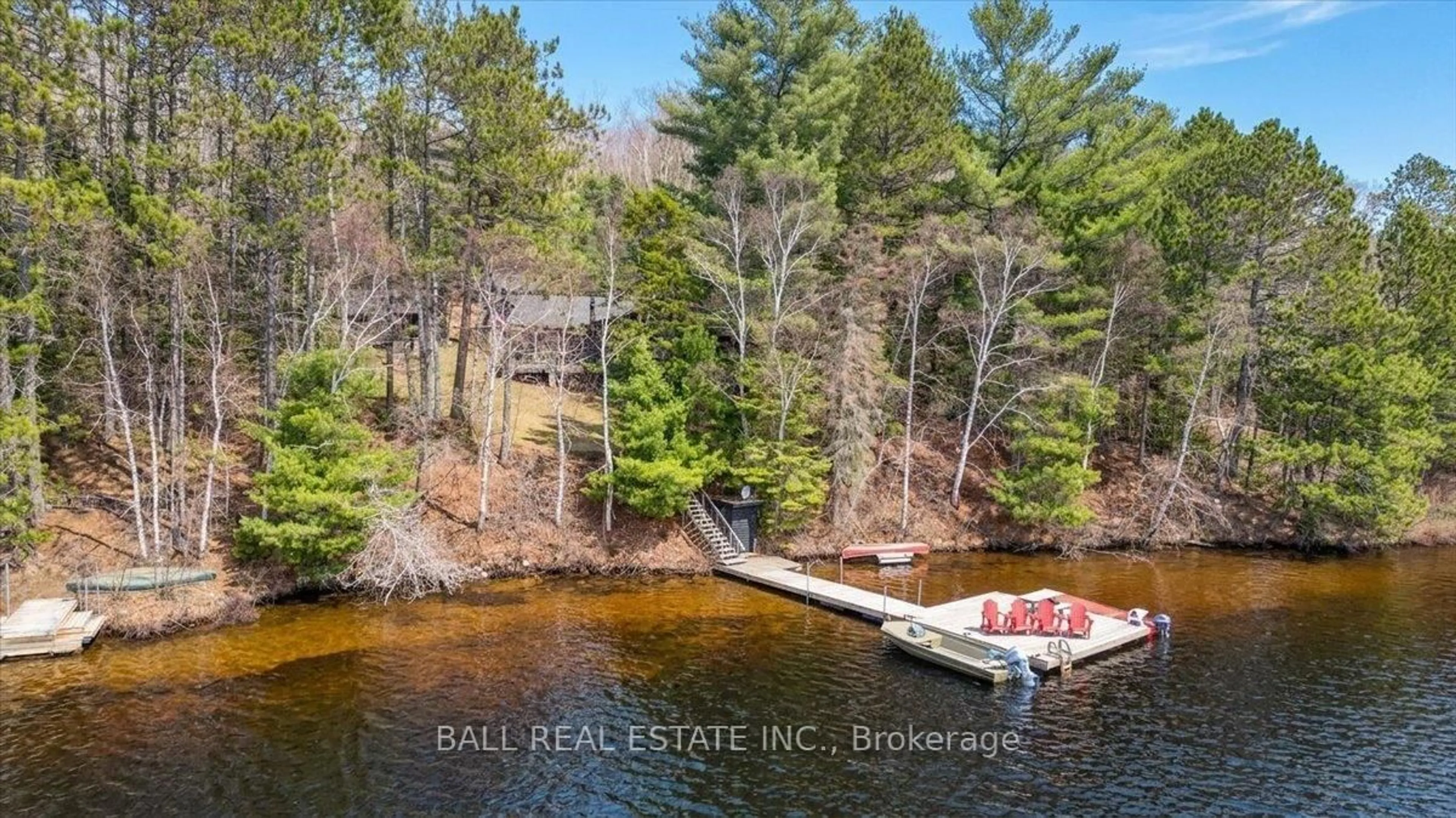 A pic from outside/outdoor area/front of a property/back of a property/a pic from drone, water/lake/river/ocean view for 1361 Mcrae Hay Lake Rd, South Algonquin Ontario K0J 2M0