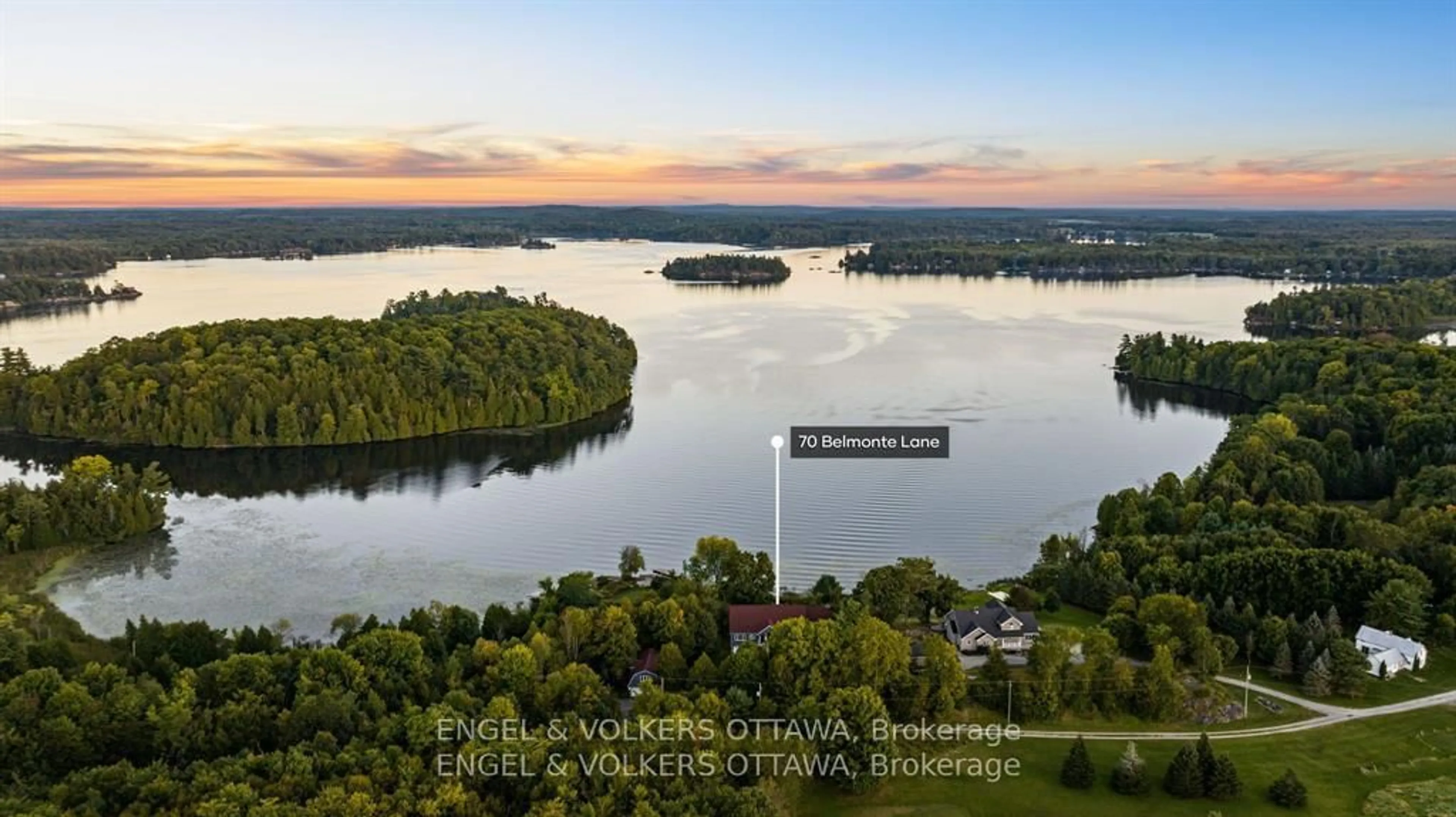 A pic from outside/outdoor area/front of a property/back of a property/a pic from drone, water/lake/river/ocean view for 70 Belmonte Lane, Rideau Lakes Ontario K0E 1N0