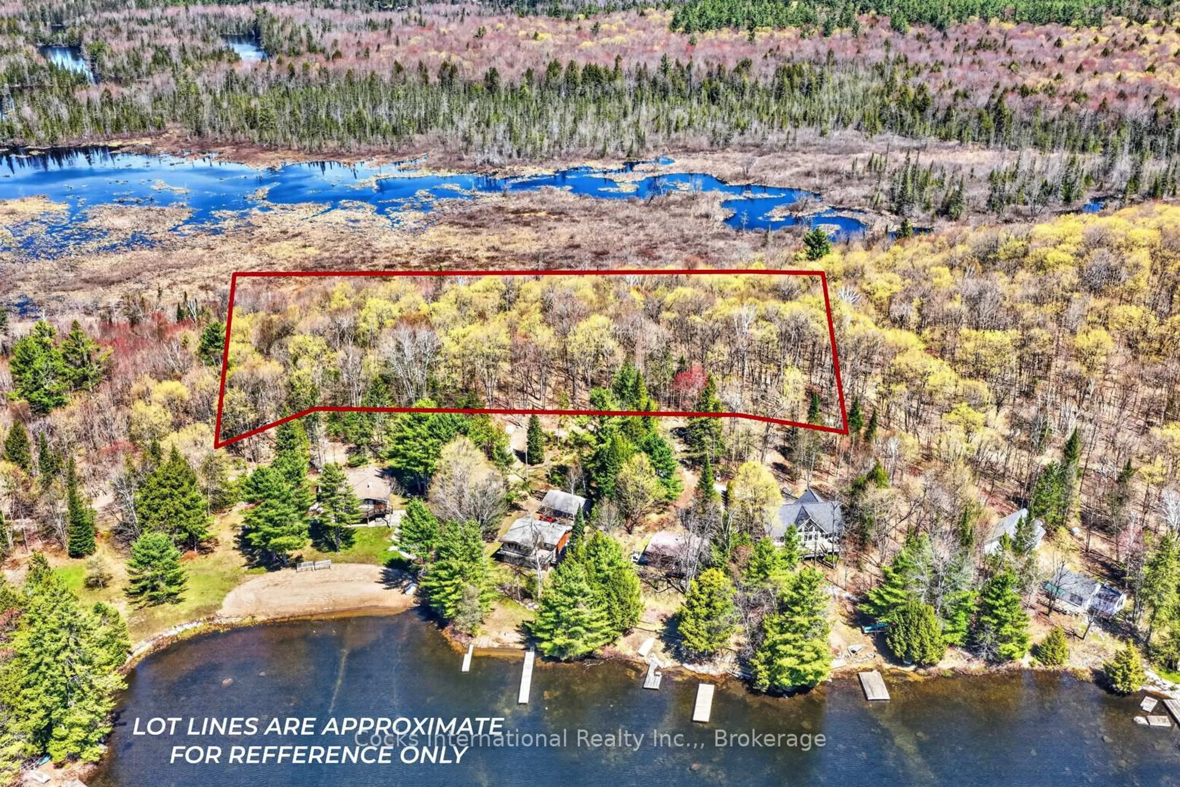 A pic from outside/outdoor area/front of a property/back of a property/a pic from drone, water/lake/river/ocean view for 1165 Spring Lake Rd, Bracebridge Ontario P1L 1X1
