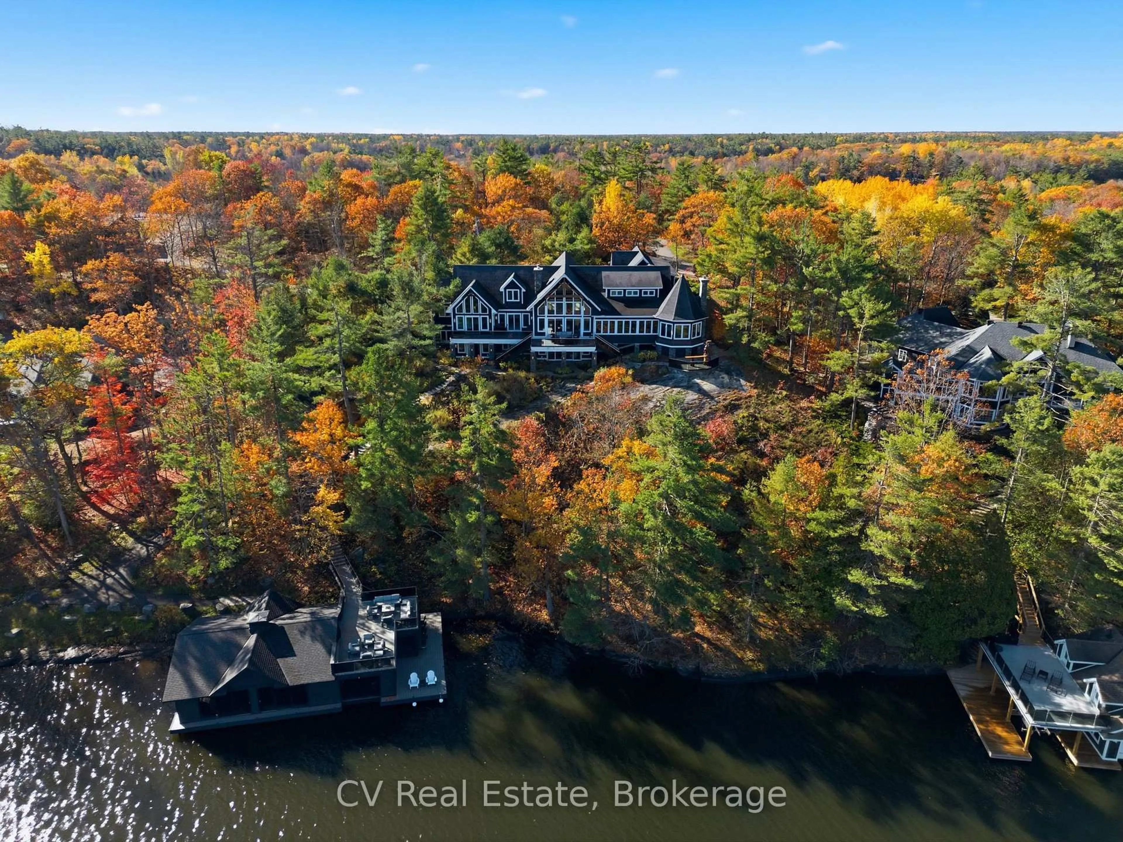 A pic from outside/outdoor area/front of a property/back of a property/a pic from drone, water/lake/river/ocean view for 1056 S Sunset Bay Rd, Gravenhurst Ontario P1P 1R2