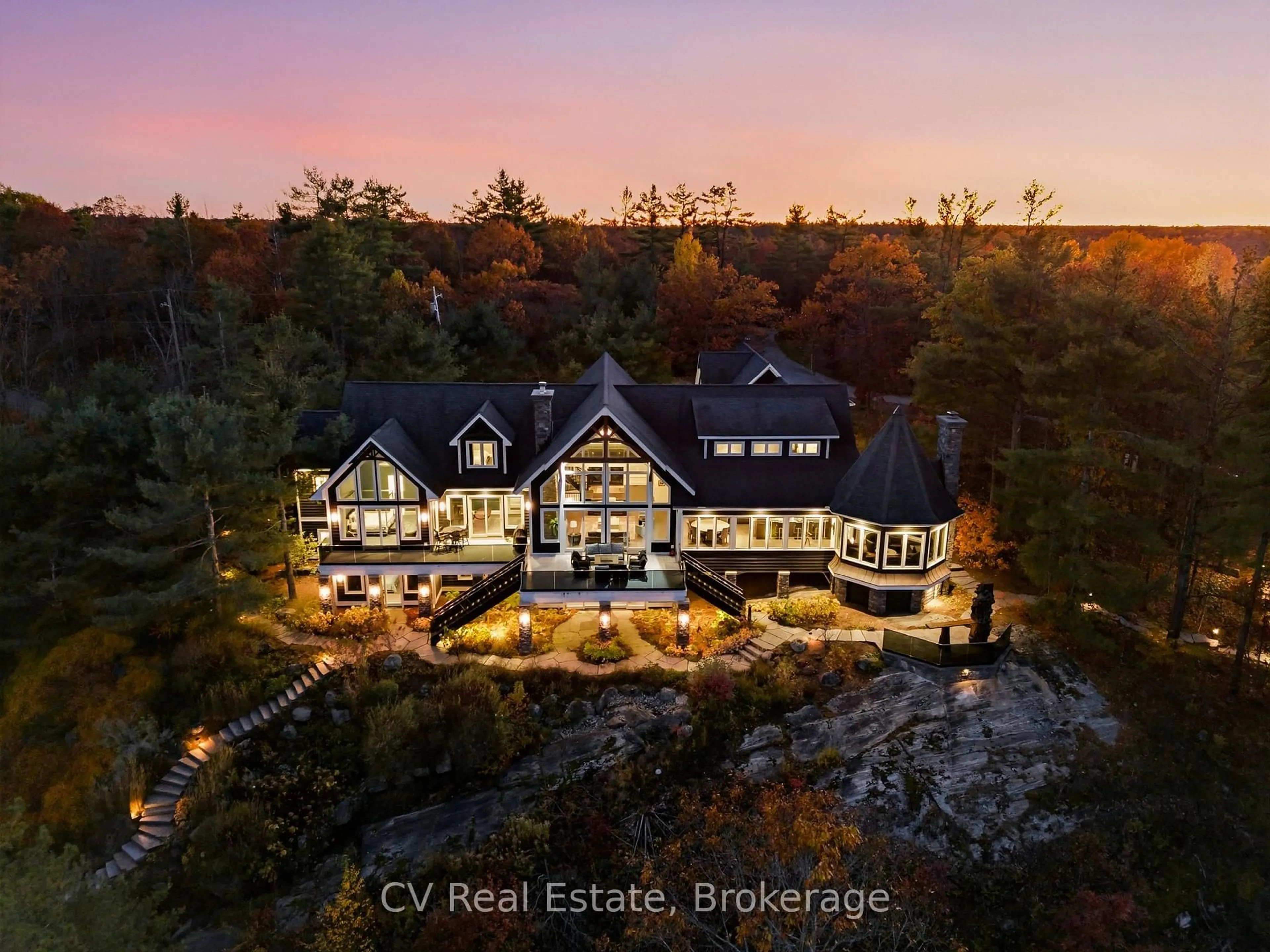 A pic from outside/outdoor area/front of a property/back of a property/a pic from drone, water/lake/river/ocean view for 1056 S Sunset Bay Rd, Gravenhurst Ontario P1P 1R2