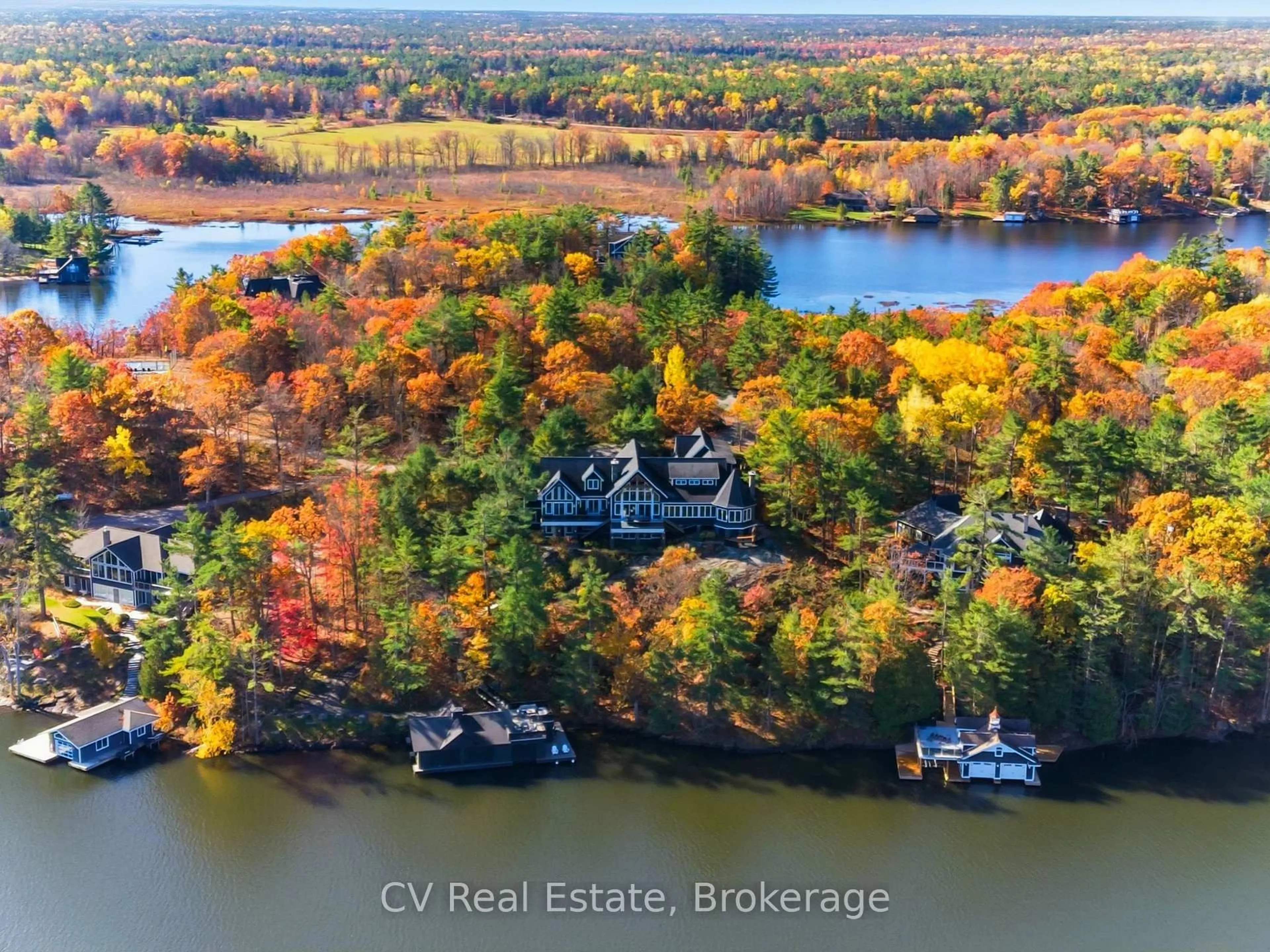 A pic from outside/outdoor area/front of a property/back of a property/a pic from drone, water/lake/river/ocean view for 1056 & 1060 S Sunset Bay Rd, Gravenhurst Ontario P1P 1R2