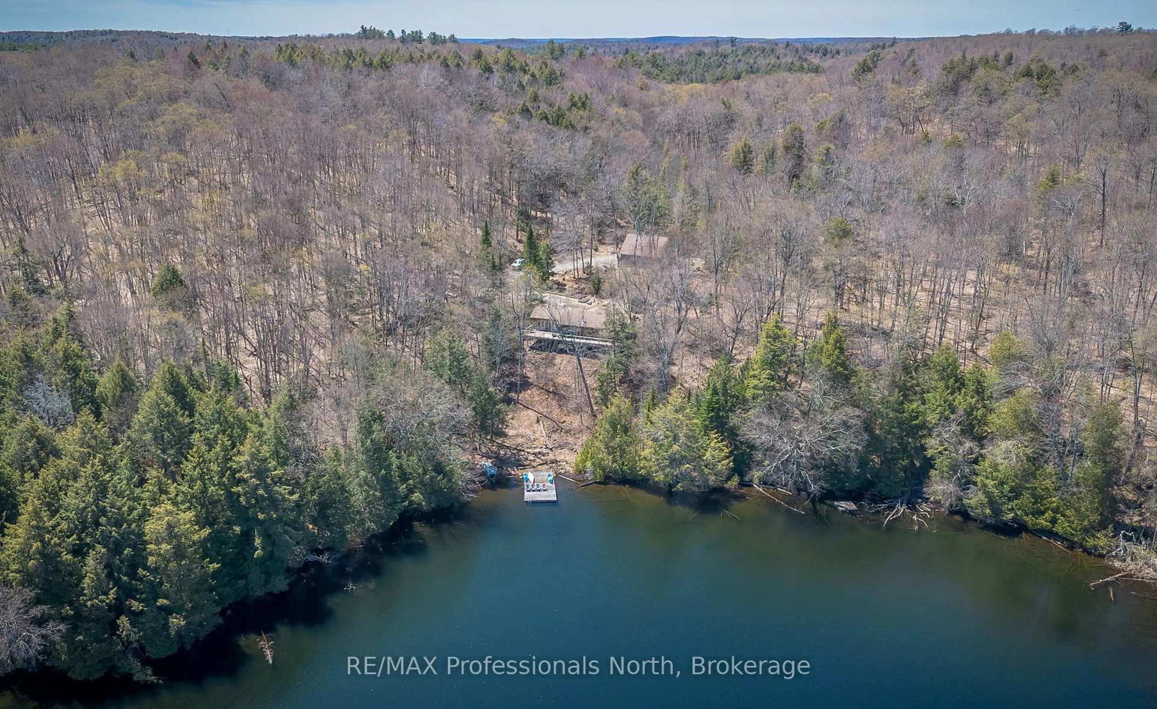 A pic from outside/outdoor area/front of a property/back of a property/a pic from drone, water/lake/river/ocean view for 1113 Crobiel Lake Dr, Algonquin Highlands Ontario P0A 1E0