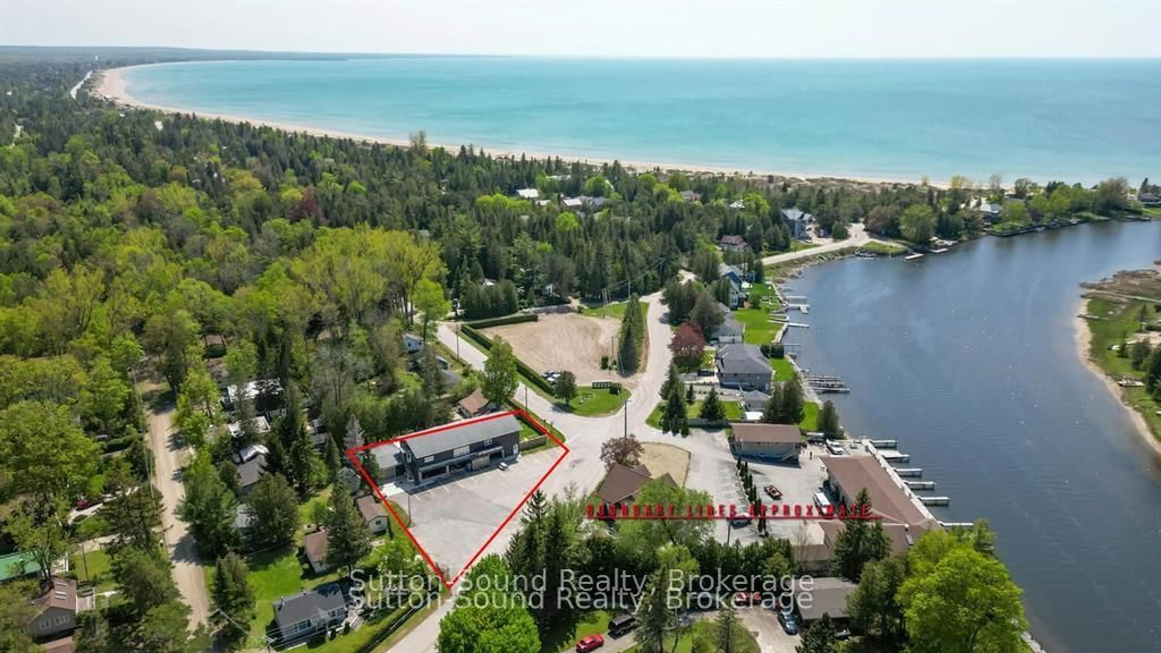 A pic from outside/outdoor area/front of a property/back of a property/a pic from drone, water/lake/river/ocean view for 68 Sauble Falls Rd, South Bruce Peninsula Ontario N0H 2G0