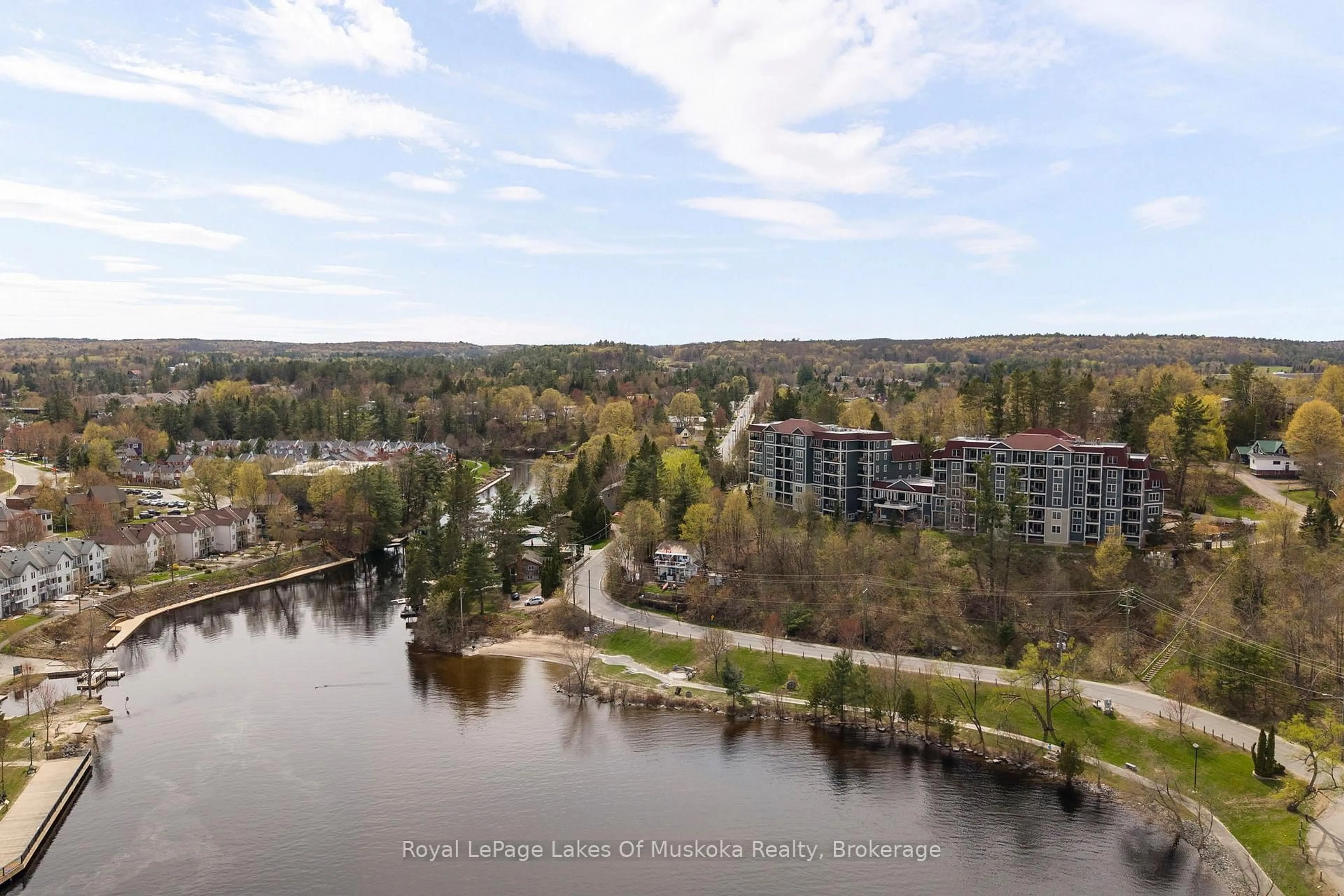 A pic from outside/outdoor area/front of a property/back of a property/a pic from drone, water/lake/river/ocean view for 10 Kimberley Ave #103, Bracebridge Ontario P1L 0A4