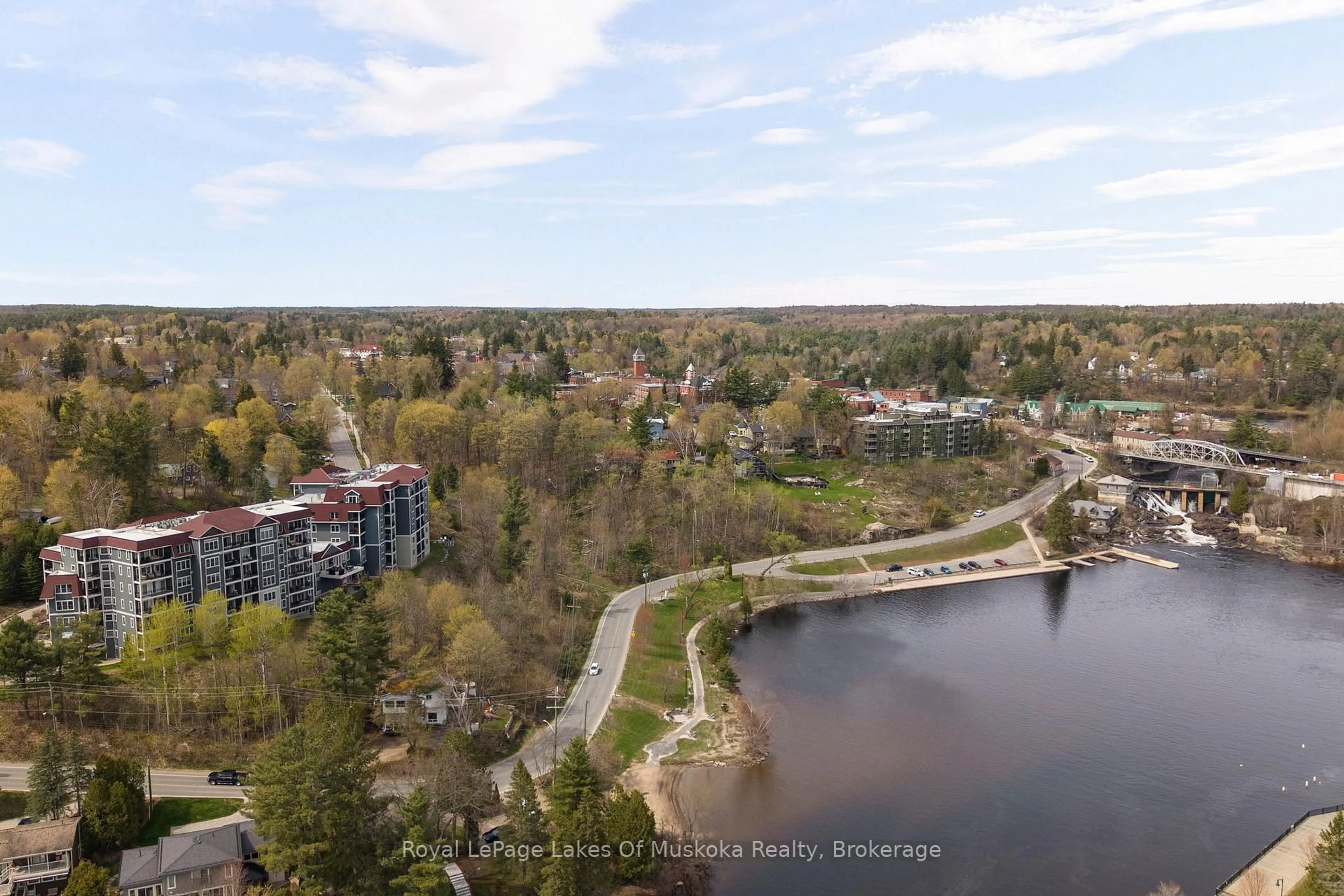 A pic from outside/outdoor area/front of a property/back of a property/a pic from drone, water/lake/river/ocean view for 10 Kimberley Ave #103, Bracebridge Ontario P1L 0A4