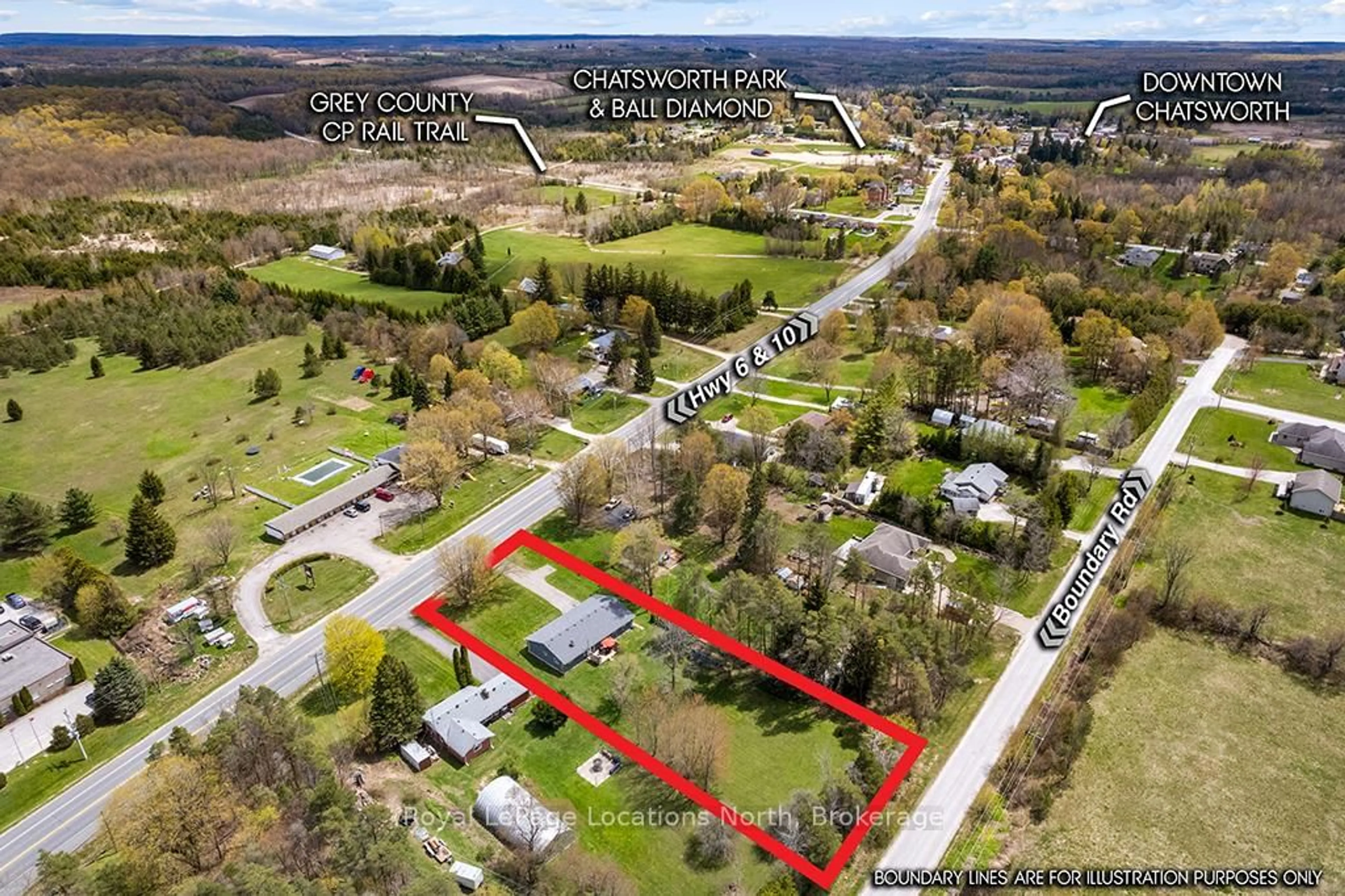 A pic from outside/outdoor area/front of a property/back of a property/a pic from drone, street for 317044 Highway 6 & 10, Chatsworth Ontario N0H 1G0