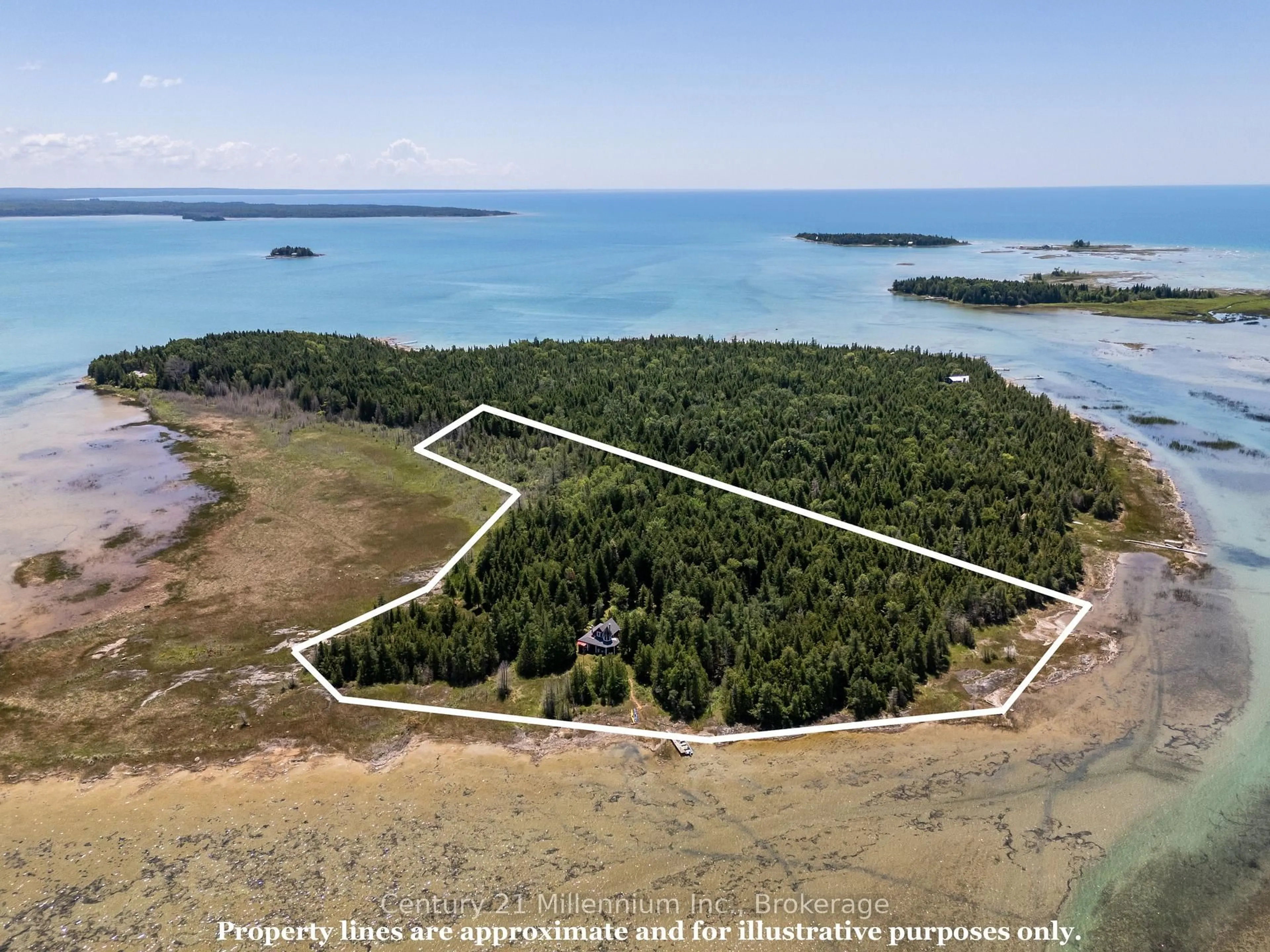 A pic from outside/outdoor area/front of a property/back of a property/a pic from drone, water/lake/river/ocean view for 77 Smokehouse Island, South Bruce Peninsula Ontario N0H 2T0