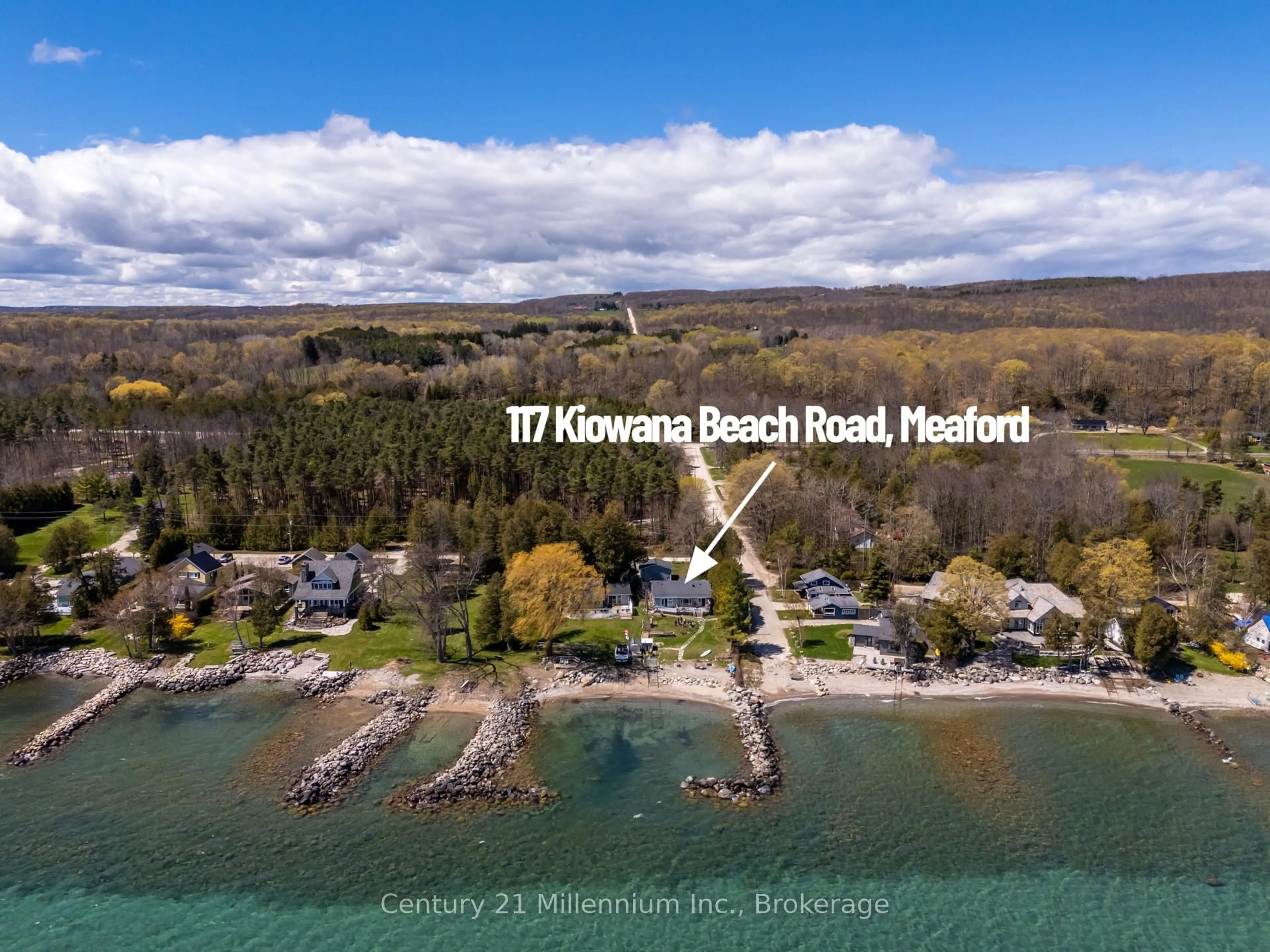 A pic from outside/outdoor area/front of a property/back of a property/a pic from drone, water/lake/river/ocean view for 117 Kiowana Beach Rd, Meaford Ontario N4L 1W5