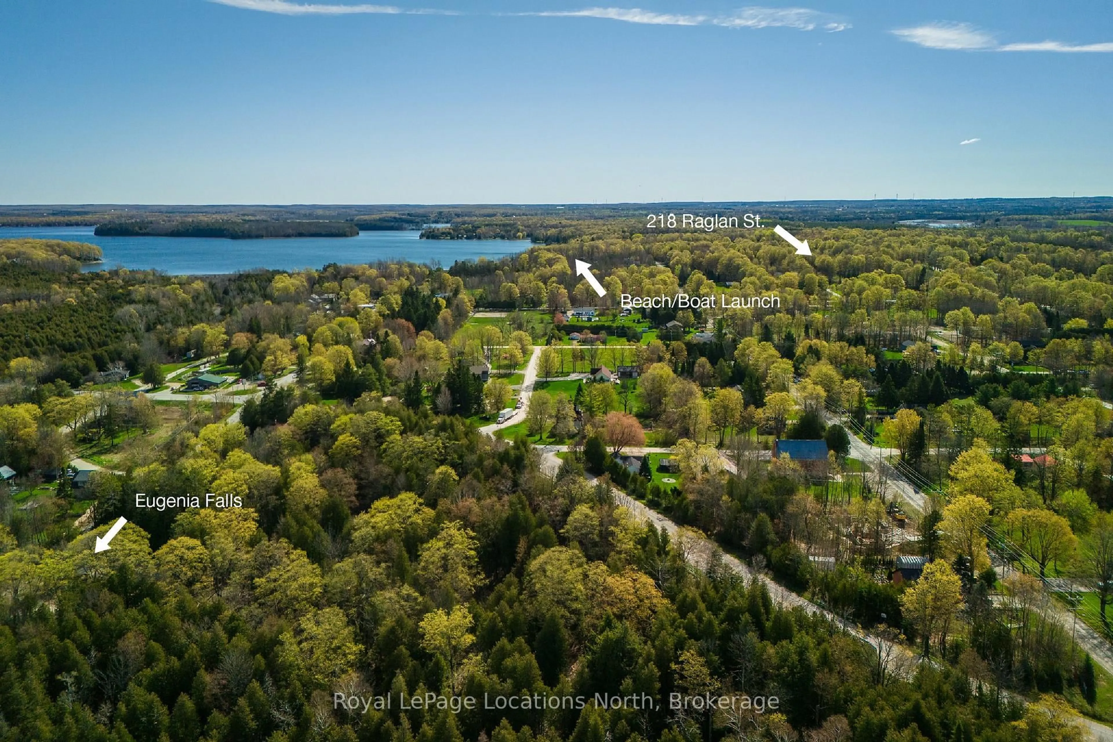 A pic from outside/outdoor area/front of a property/back of a property/a pic from drone, water/lake/river/ocean view for 218 Raglan St, Grey Highlands Ontario N0C 1E0