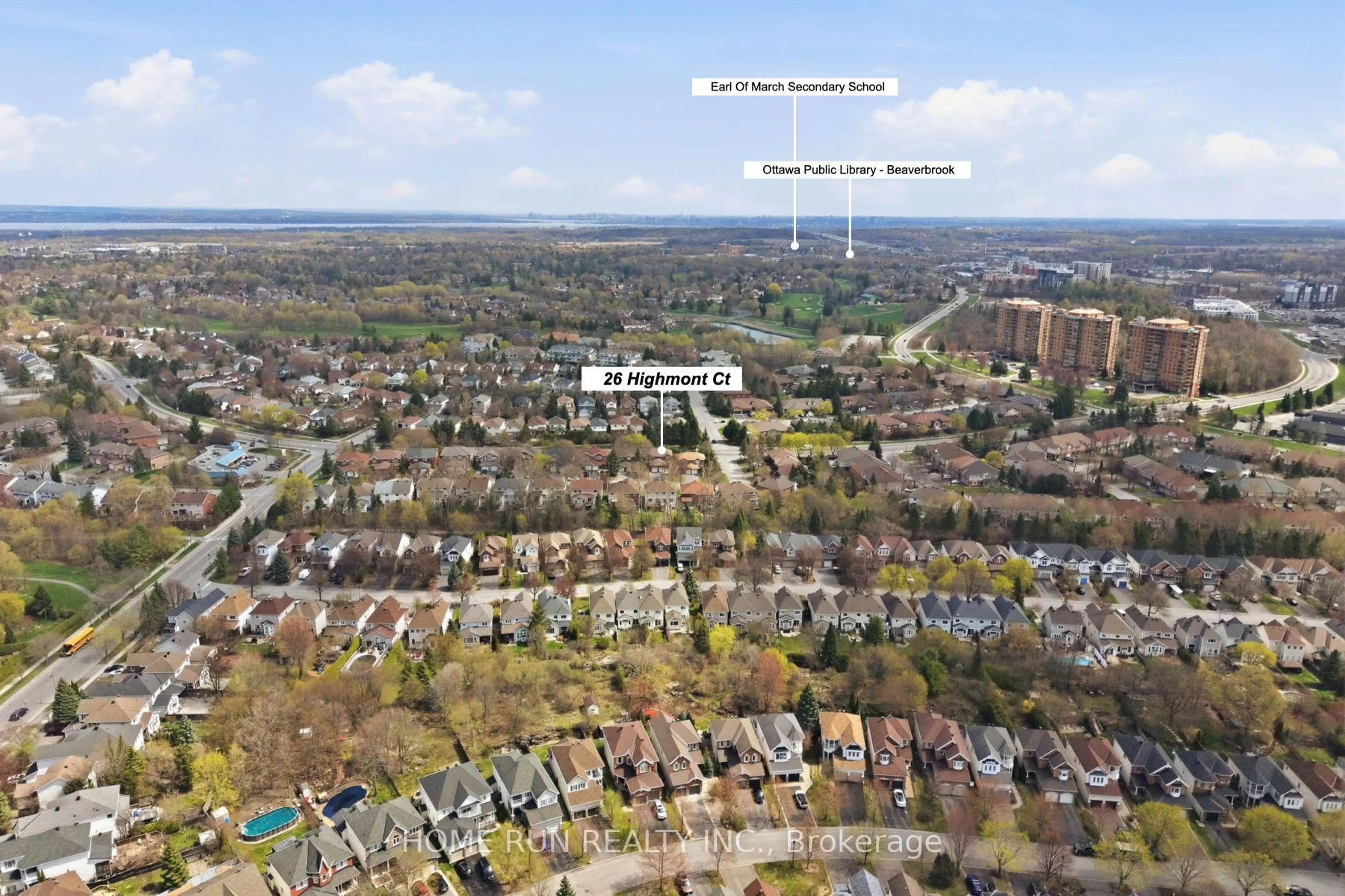 A pic from outside/outdoor area/front of a property/back of a property/a pic from drone, unknown for 26 Highmont Crt, Ottawa Ontario K2T 1B2