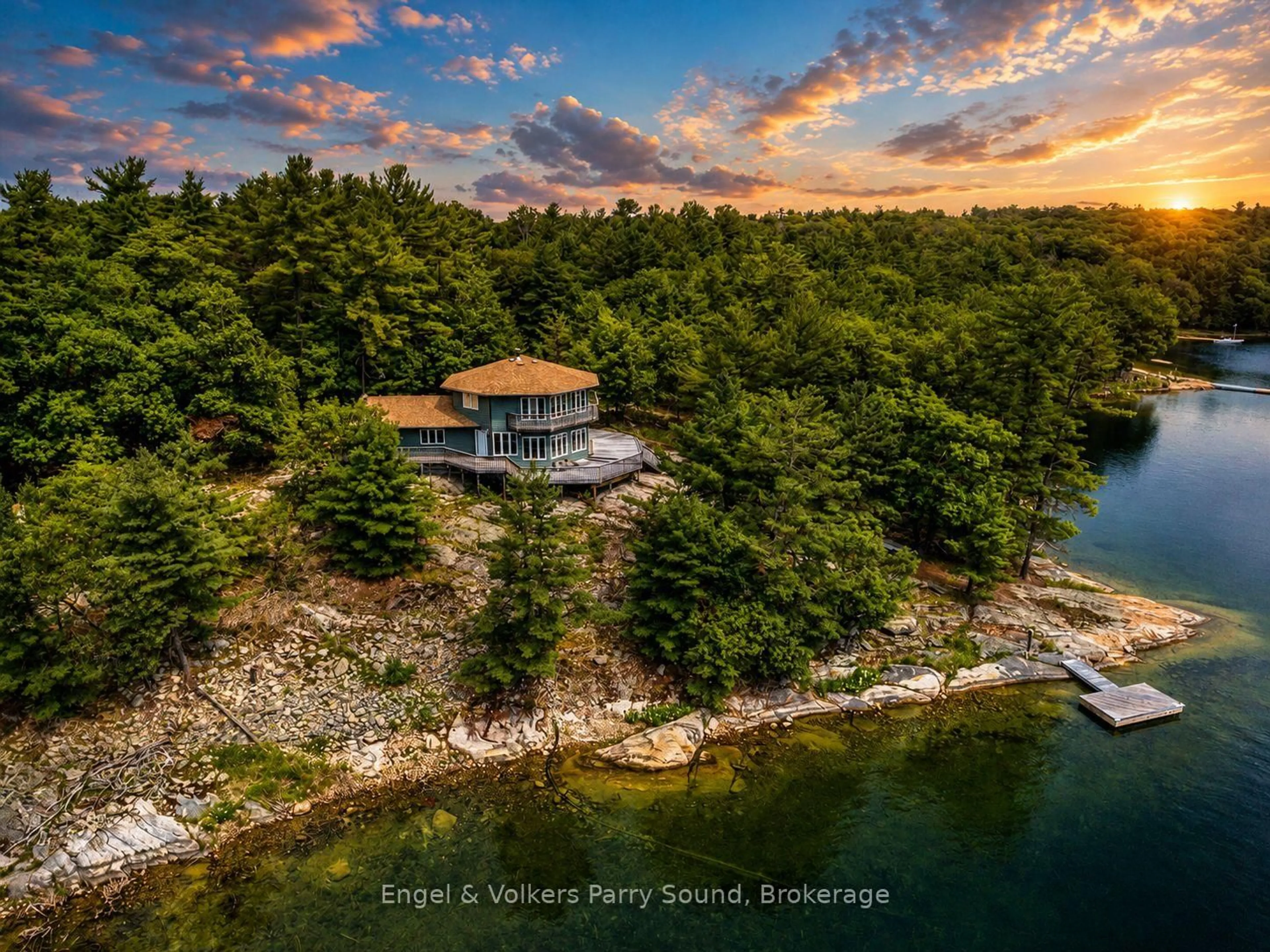 A pic from outside/outdoor area/front of a property/back of a property/a pic from drone, water/lake/river/ocean view for 1 Loon Bay, Carling Ontario P0G 1G0