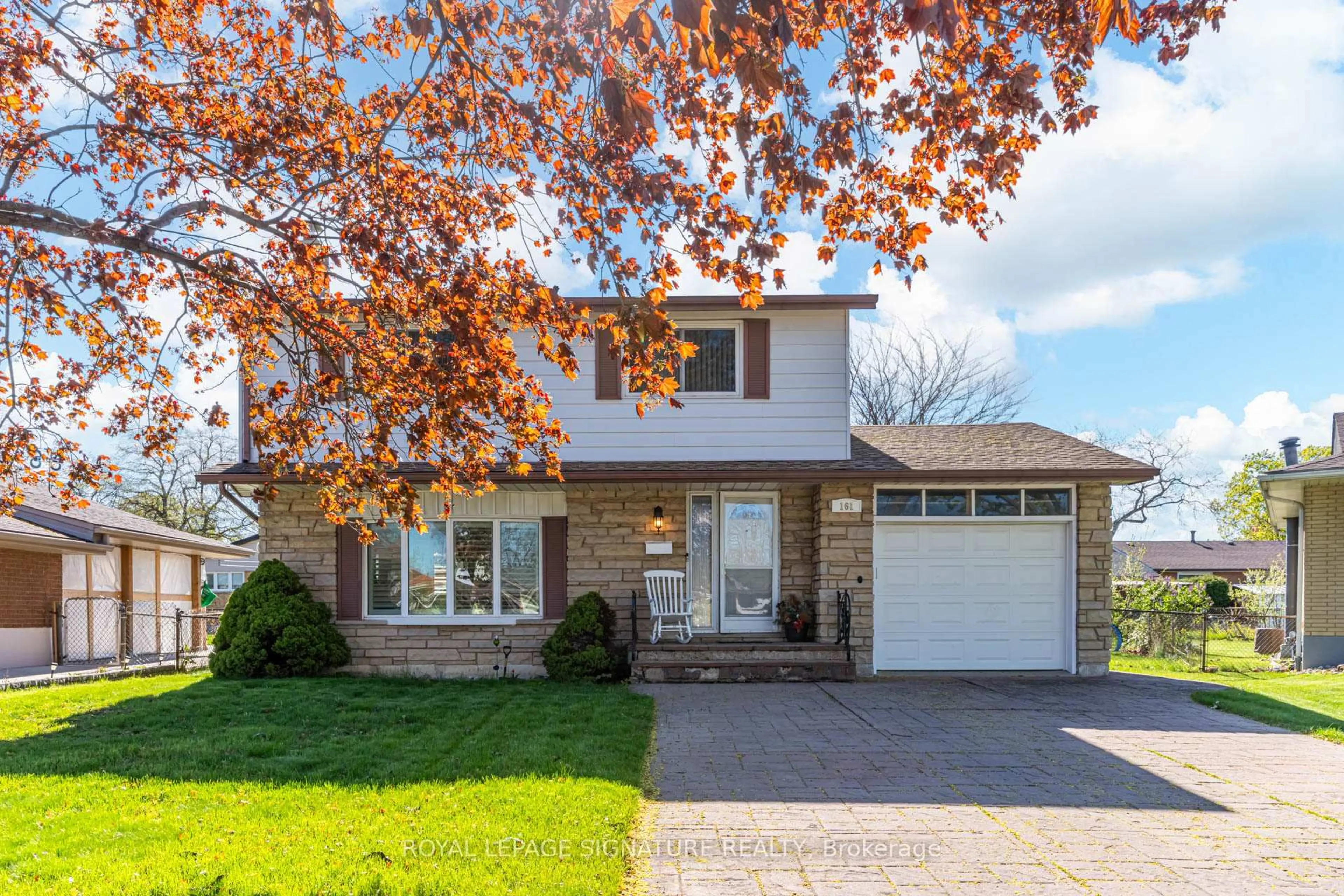 Home with vinyl exterior material, street for 161 Greenford Dr, Hamilton Ontario L8G 2G9