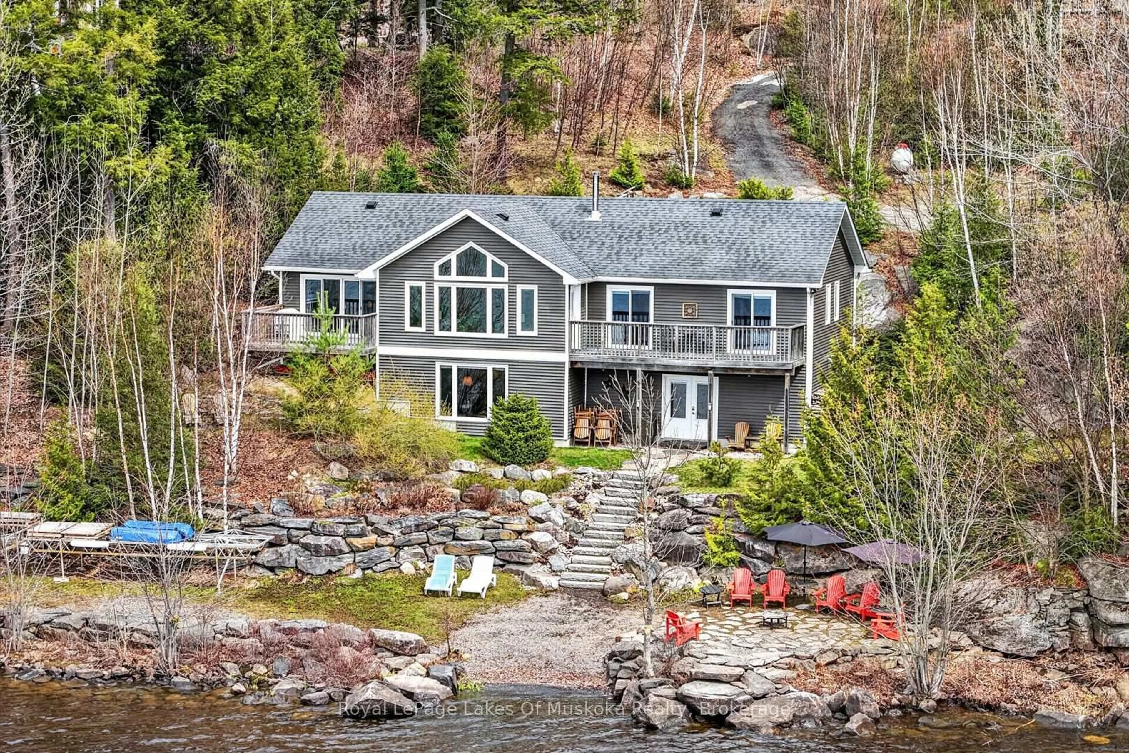 A pic from outside/outdoor area/front of a property/back of a property/a pic from drone, water/lake/river/ocean view for 1019B So Ho Mish Rd, Ryerson Ontario P0A 1J0