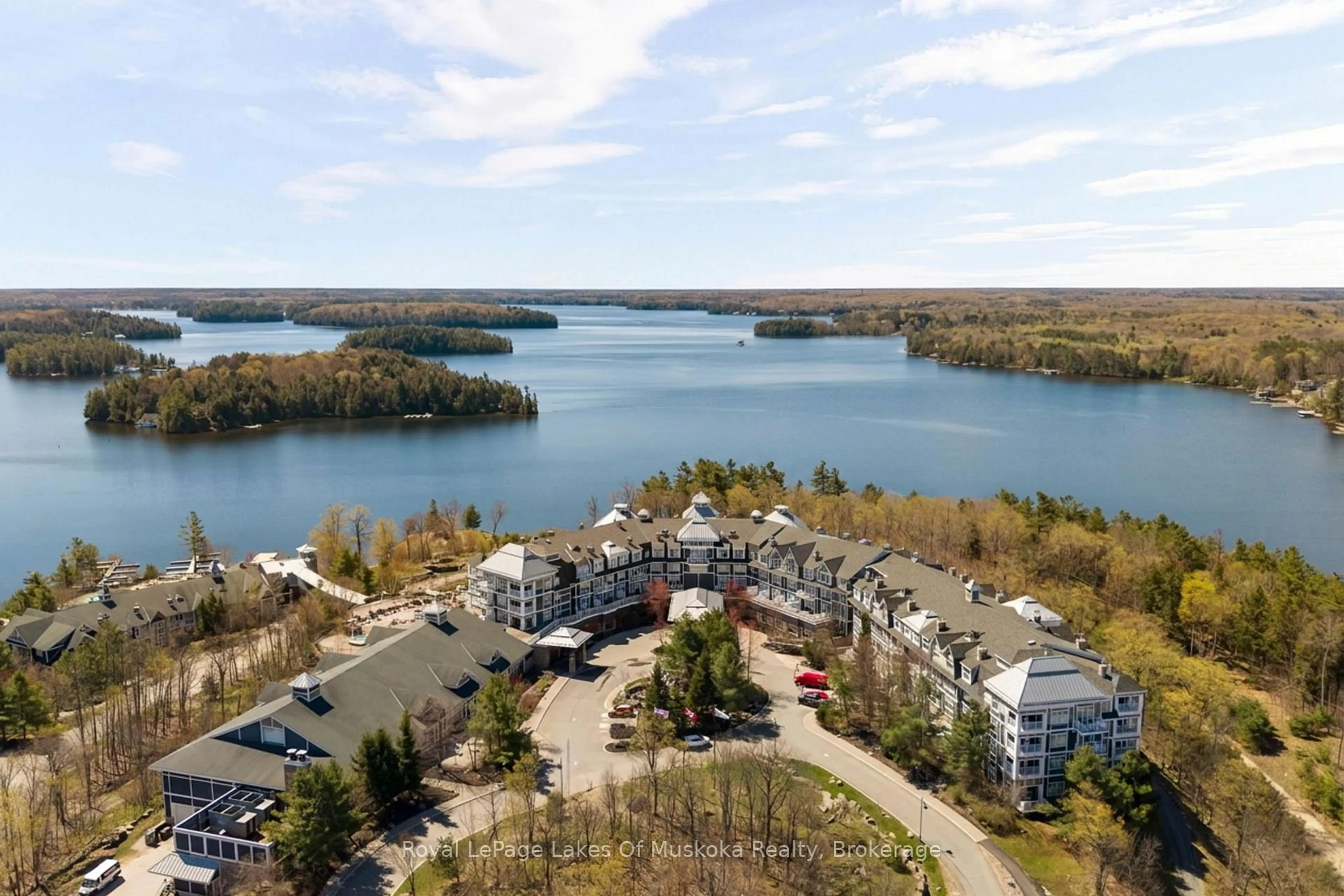 A pic from outside/outdoor area/front of a property/back of a property/a pic from drone, water/lake/river/ocean view for 1050 Paignton House Rd #S 217, Muskoka Lakes Ontario P0B 1G0