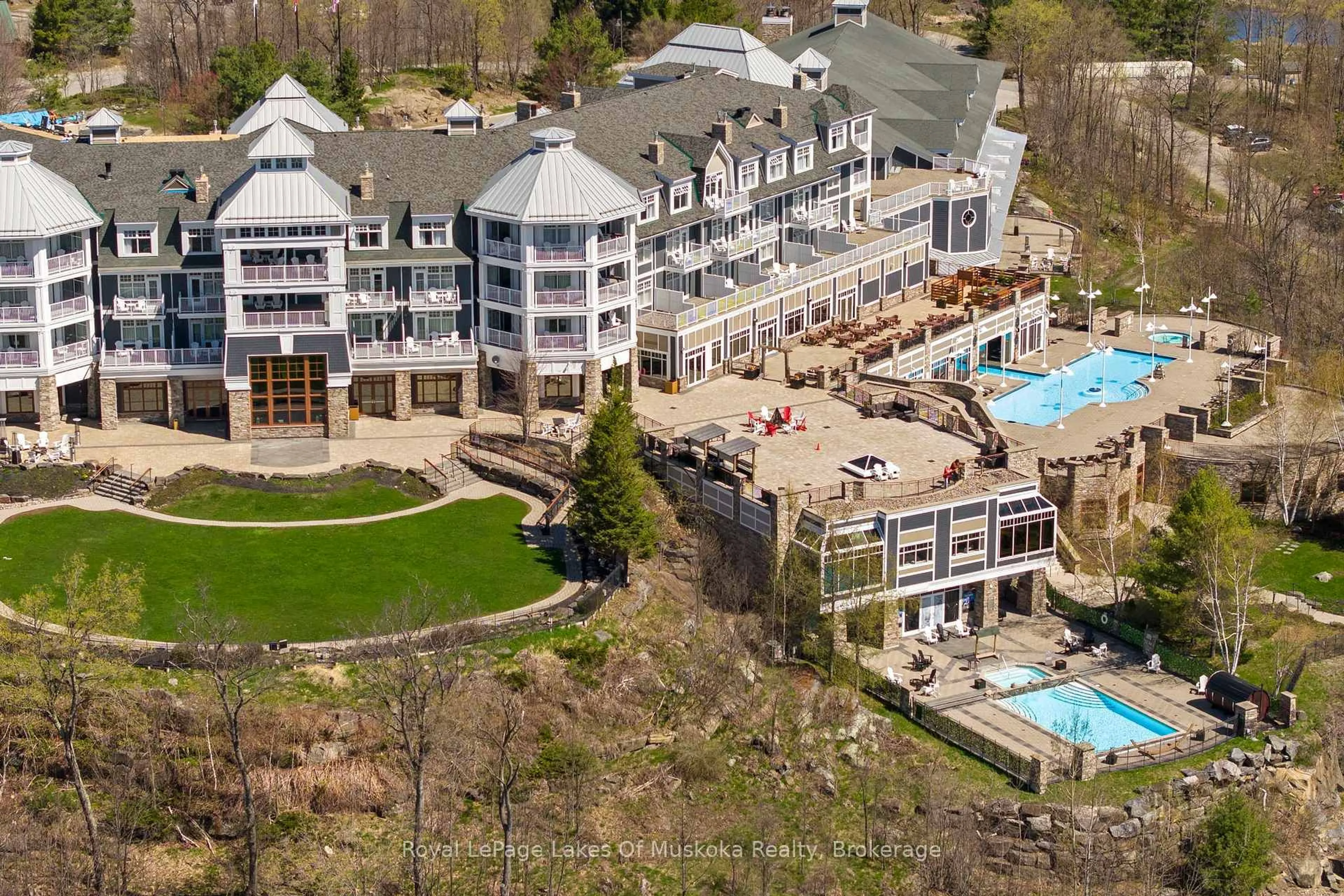 A pic from outside/outdoor area/front of a property/back of a property/a pic from drone, water/lake/river/ocean view for 1050 Paignton House Rd #S 217, Muskoka Lakes Ontario P0B 1G0