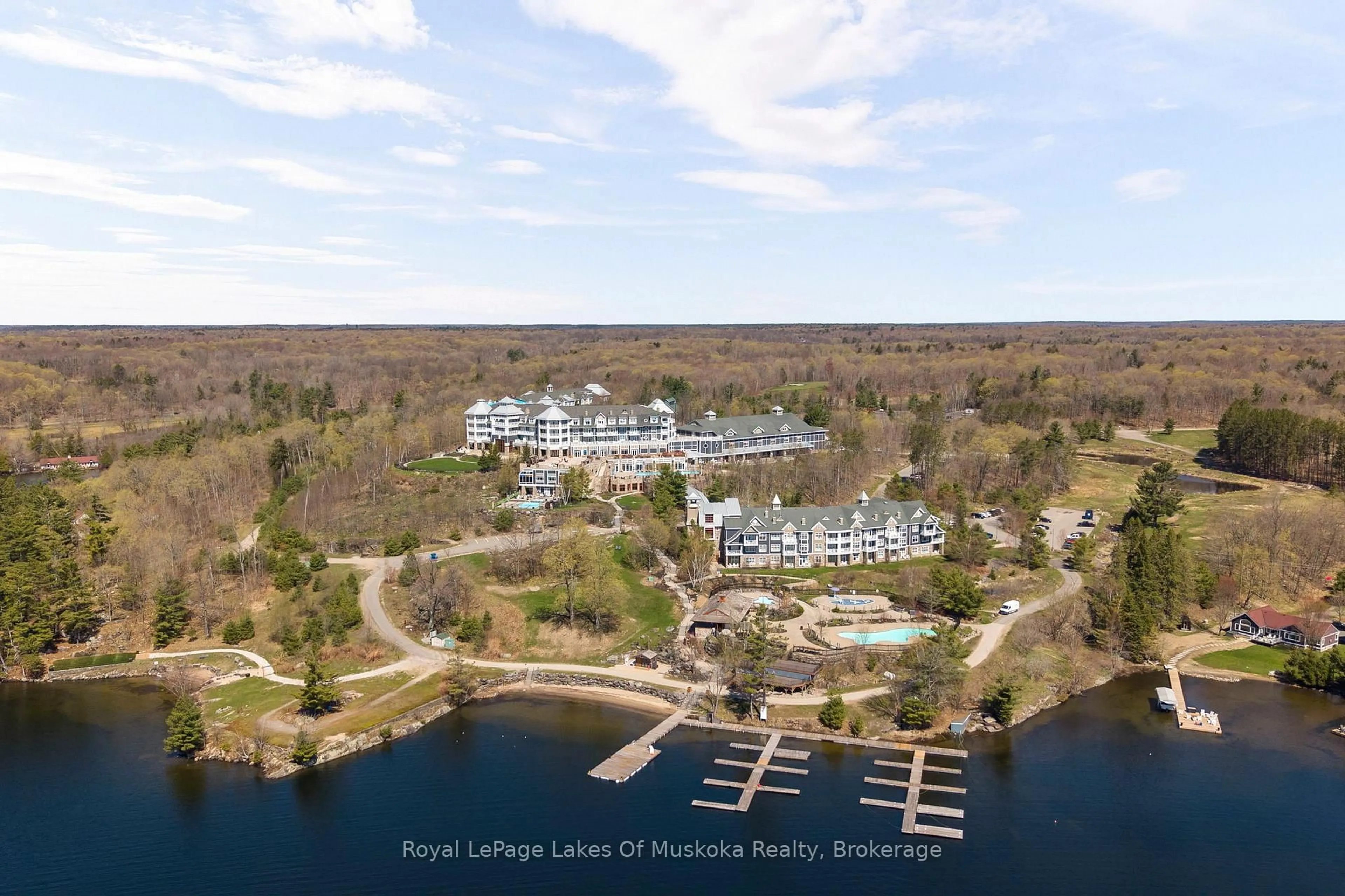 A pic from outside/outdoor area/front of a property/back of a property/a pic from drone, water/lake/river/ocean view for 1050 Paignton House Rd #S 217, Muskoka Lakes Ontario P0B 1G0