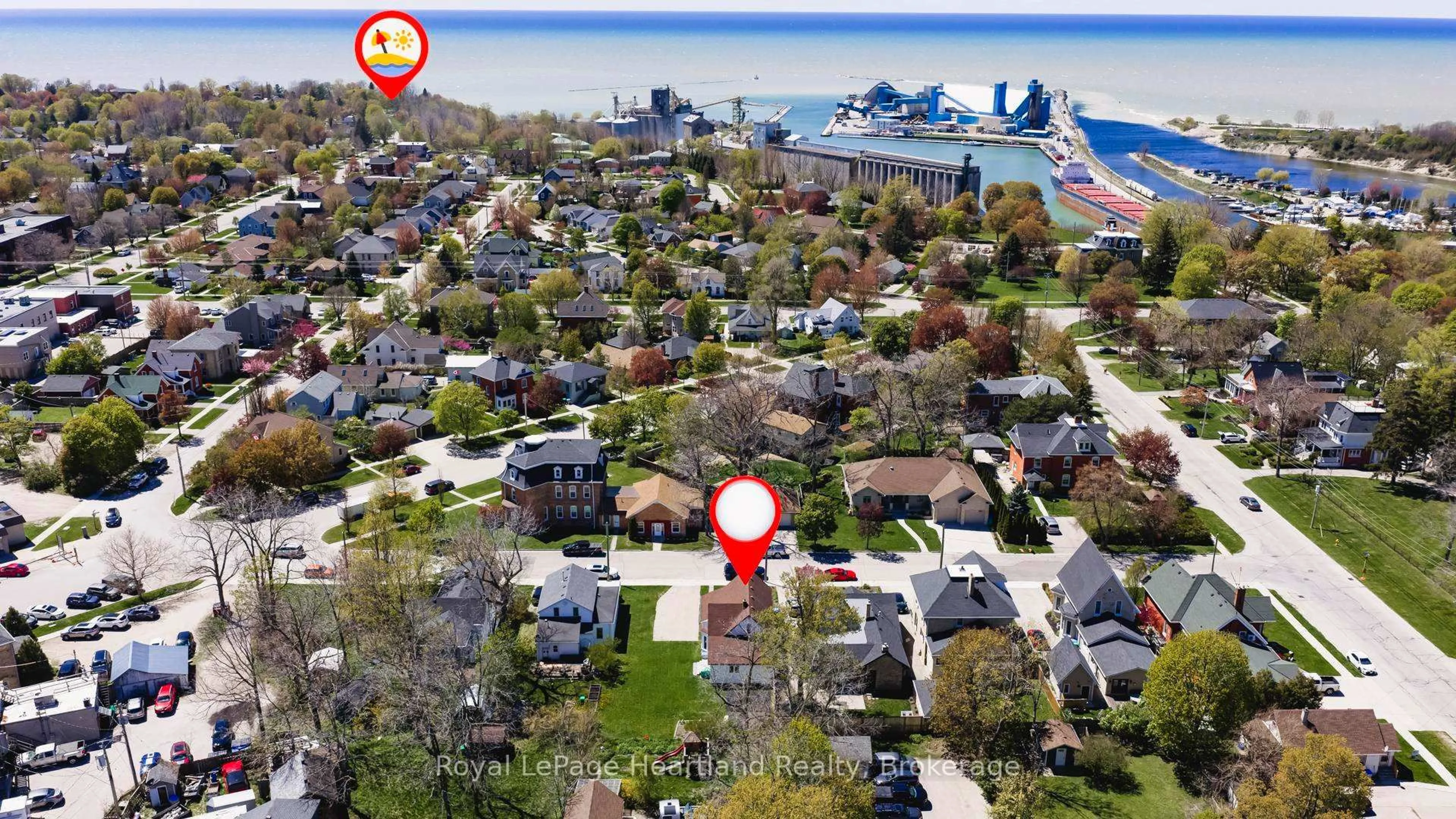 A pic from outside/outdoor area/front of a property/back of a property/a pic from drone, water/lake/river/ocean view for 50 CHURCH St, Goderich Ontario N7A 2V4