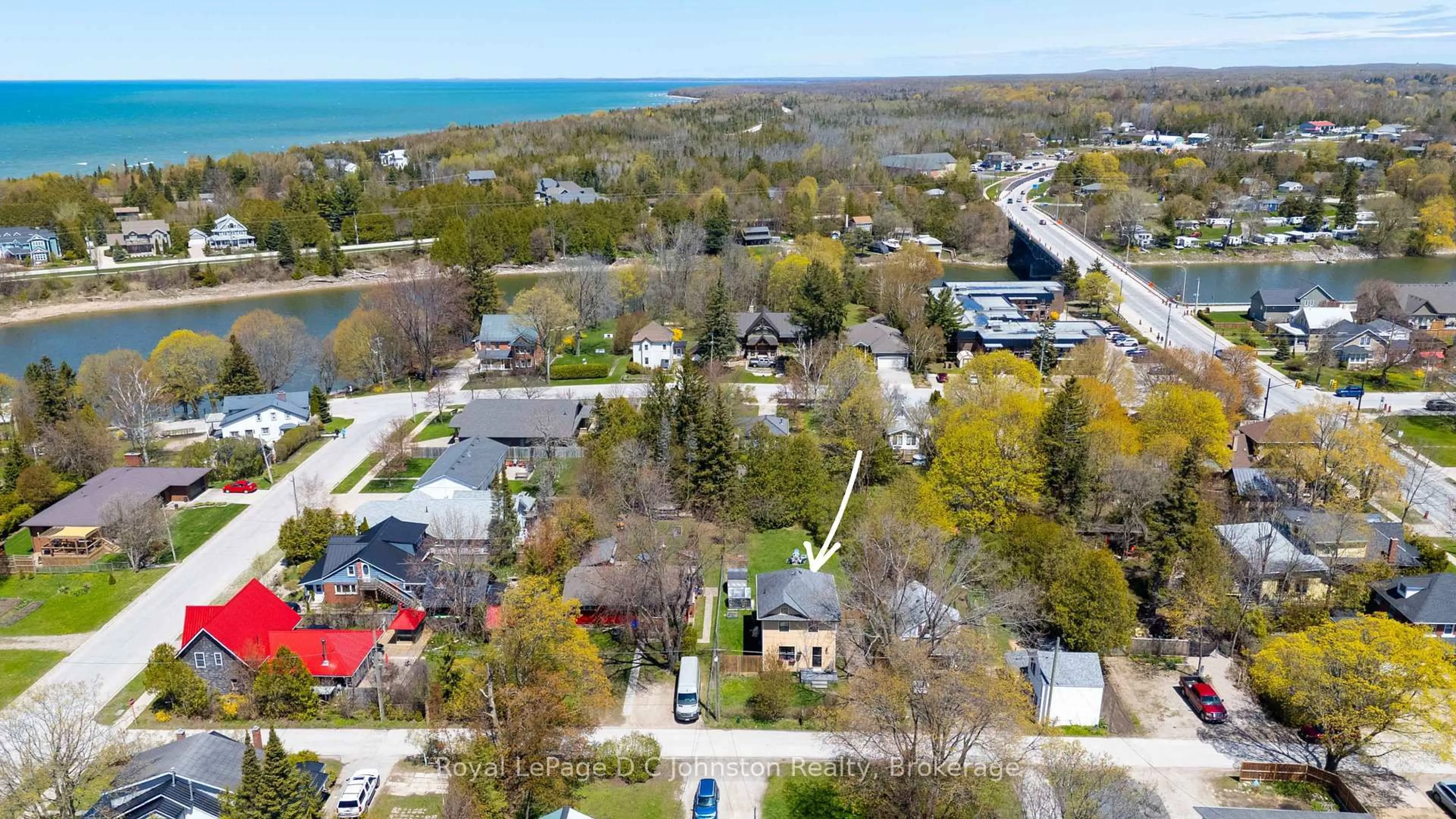 A pic from outside/outdoor area/front of a property/back of a property/a pic from drone, water/lake/river/ocean view for 166 Macdonald Lane, Saugeen Shores Ontario N0H 2L0