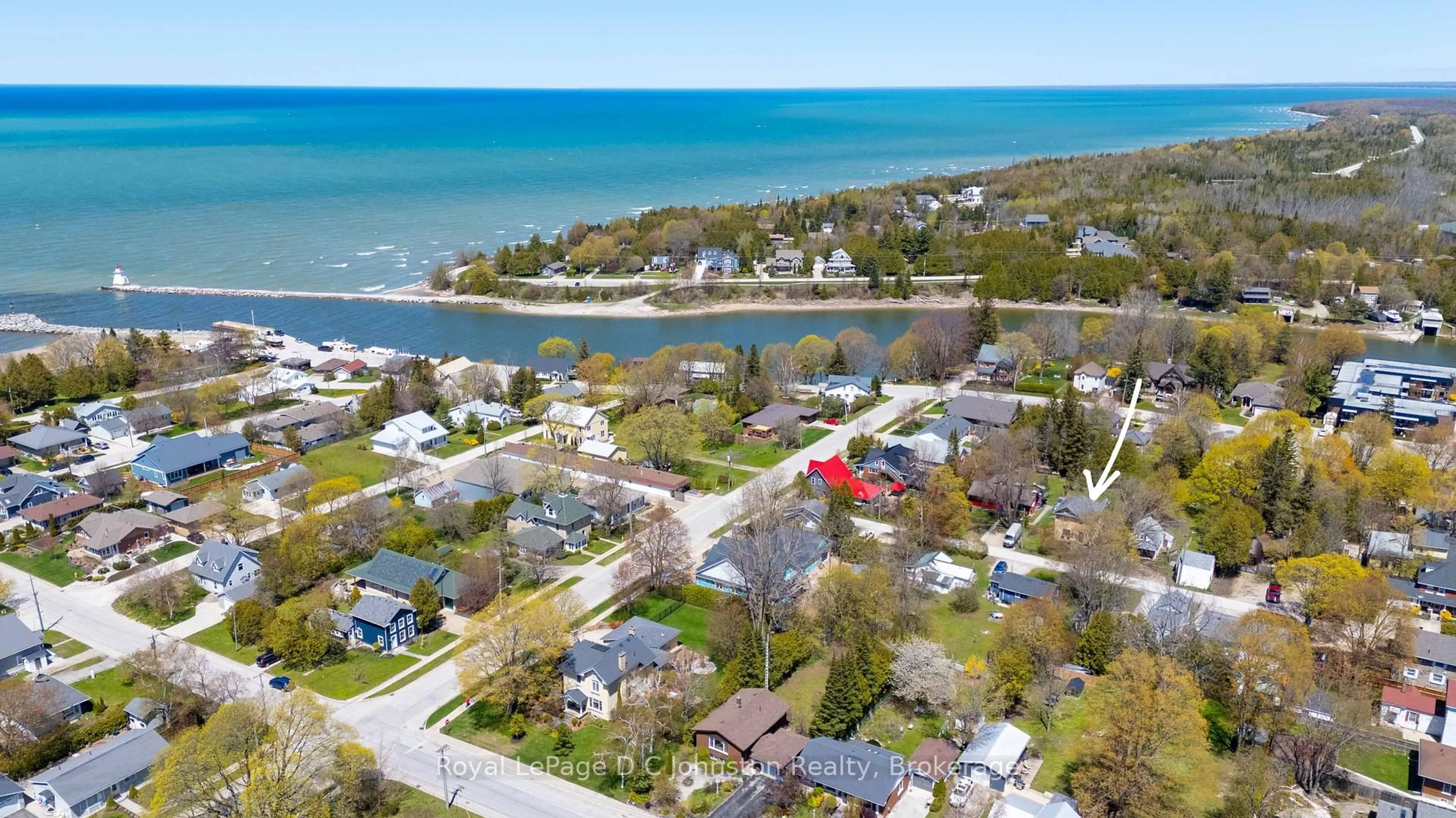 A pic from outside/outdoor area/front of a property/back of a property/a pic from drone, water/lake/river/ocean view for 166 Macdonald Lane, Saugeen Shores Ontario N0H 2L0