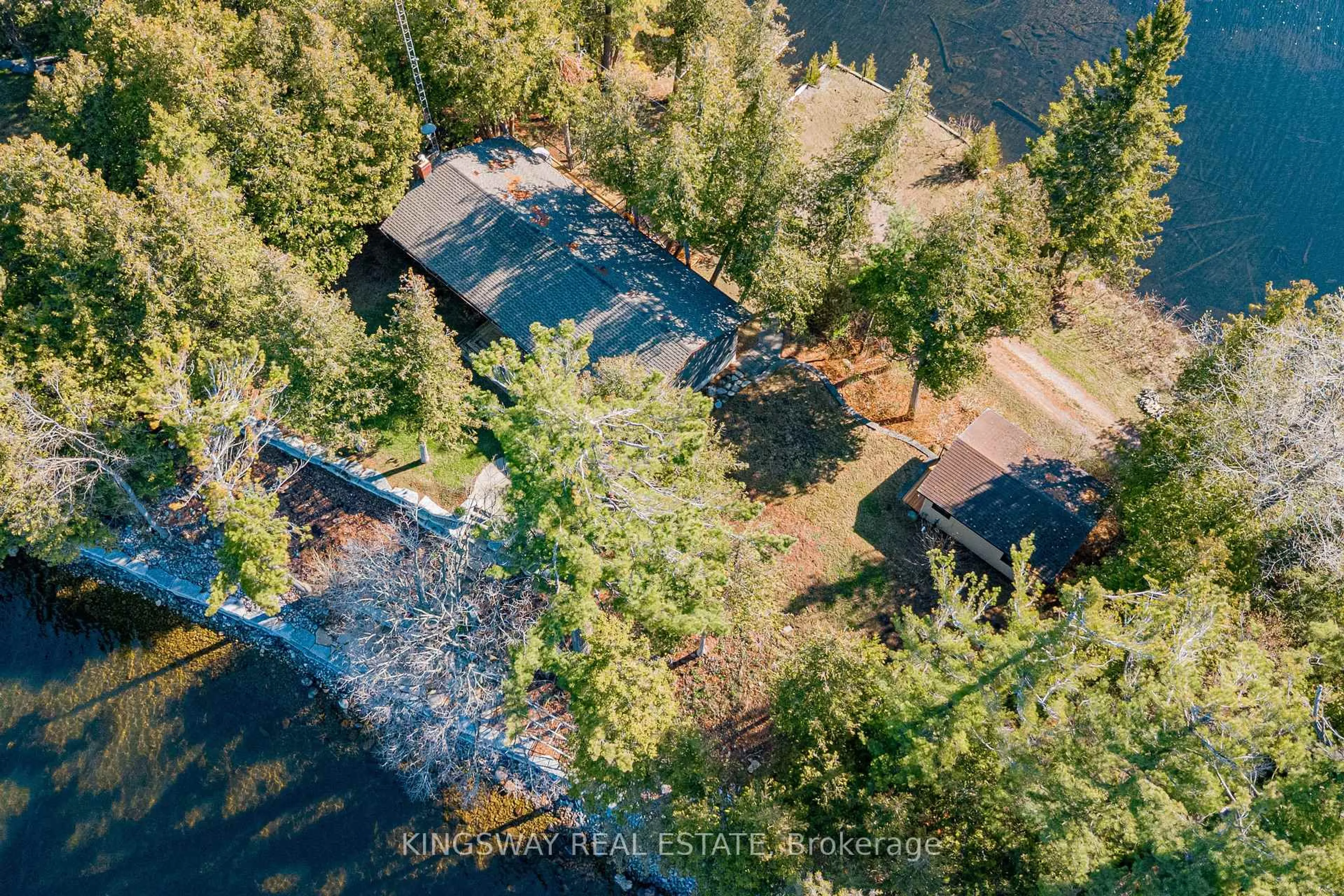 A pic from outside/outdoor area/front of a property/back of a property/a pic from drone, water/lake/river/ocean view for 65 Peace Point Rd, Kawartha Lakes Ontario K0M 1N0