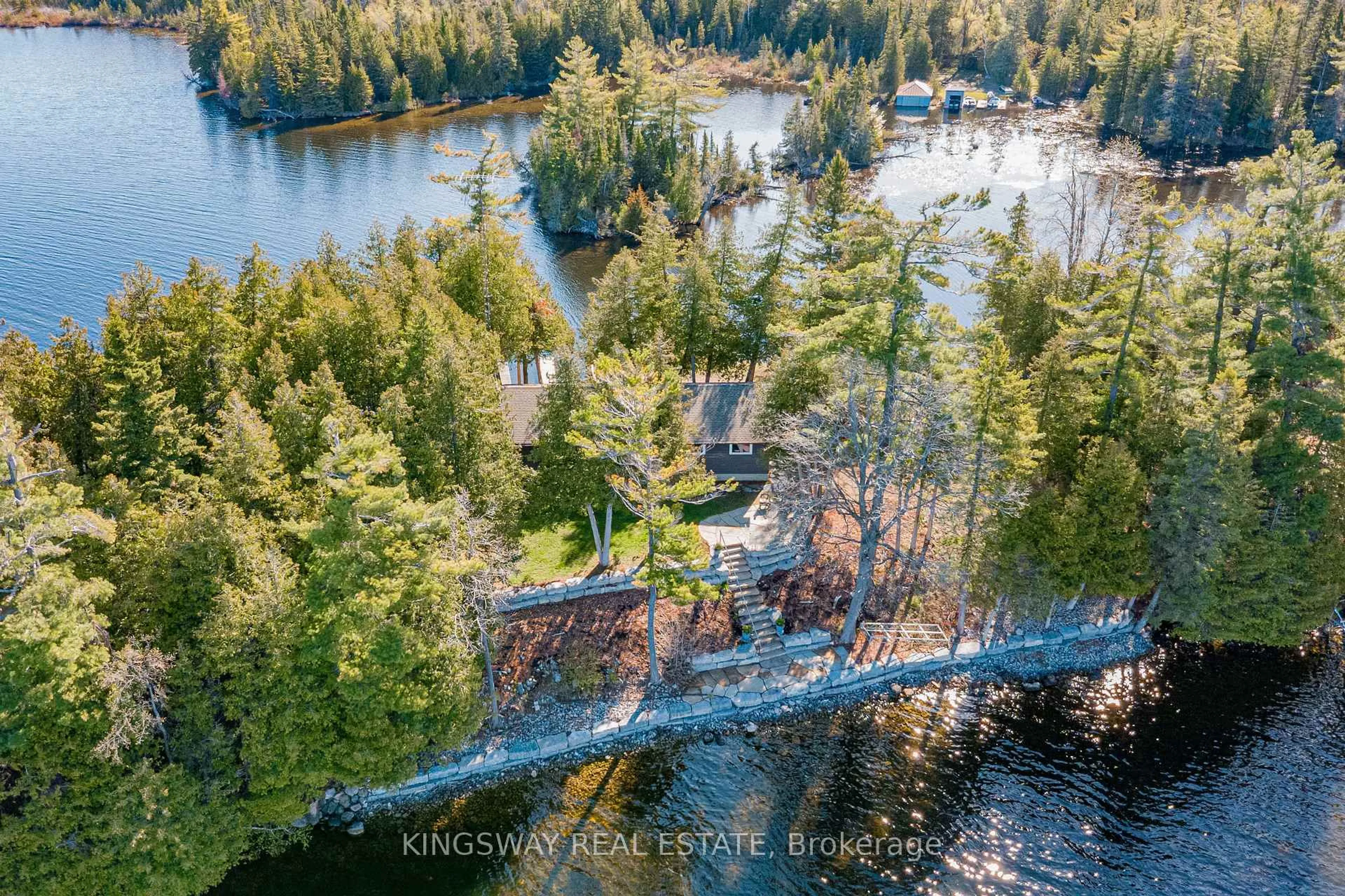 A pic from outside/outdoor area/front of a property/back of a property/a pic from drone, water/lake/river/ocean view for 65 Peace Point Rd, Kawartha Lakes Ontario K0M 1N0