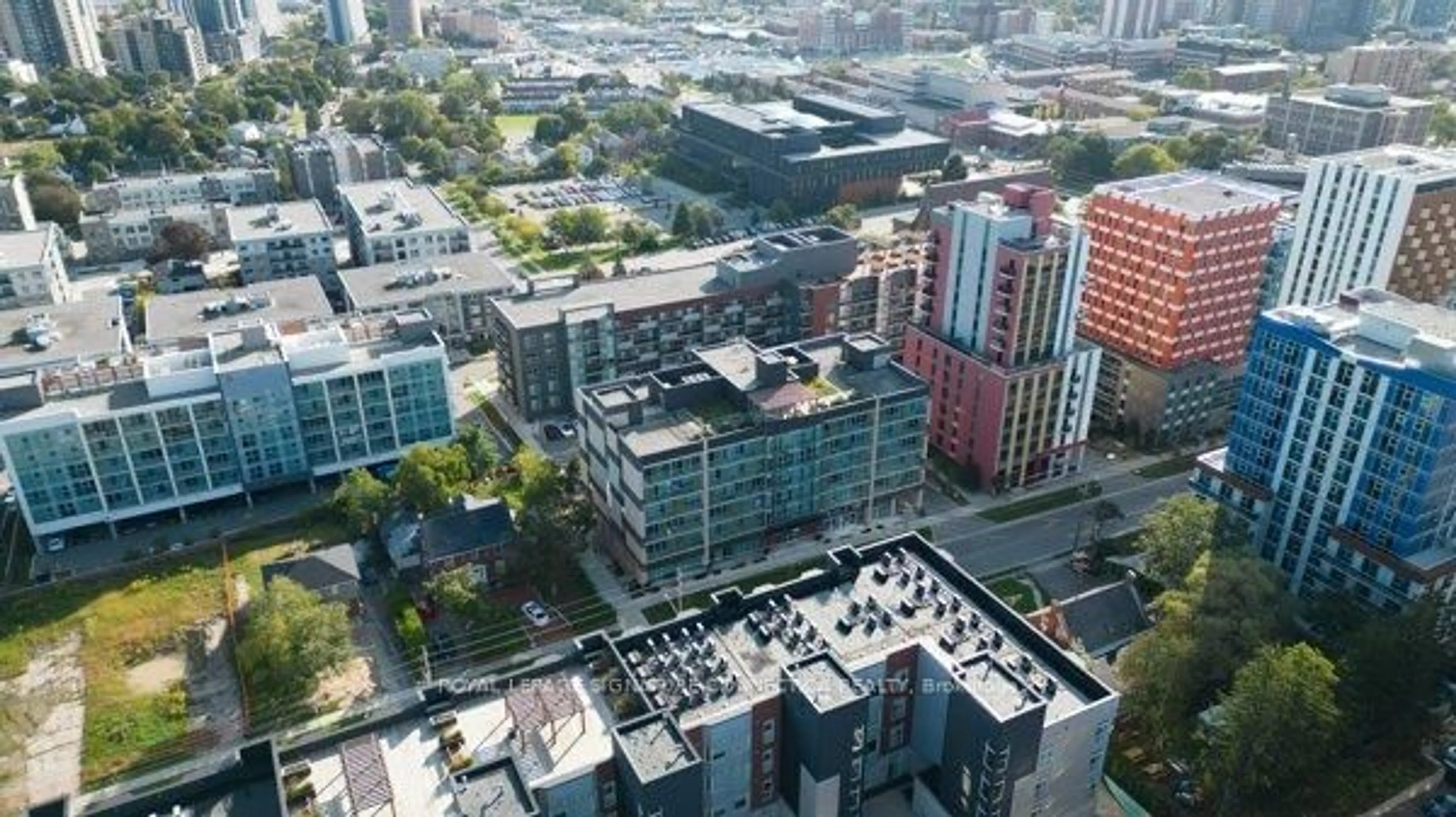 A pic from outside/outdoor area/front of a property/back of a property/a pic from drone, city buildings view from balcony for 250 Albert St #208, Waterloo Ontario N2L 0H5