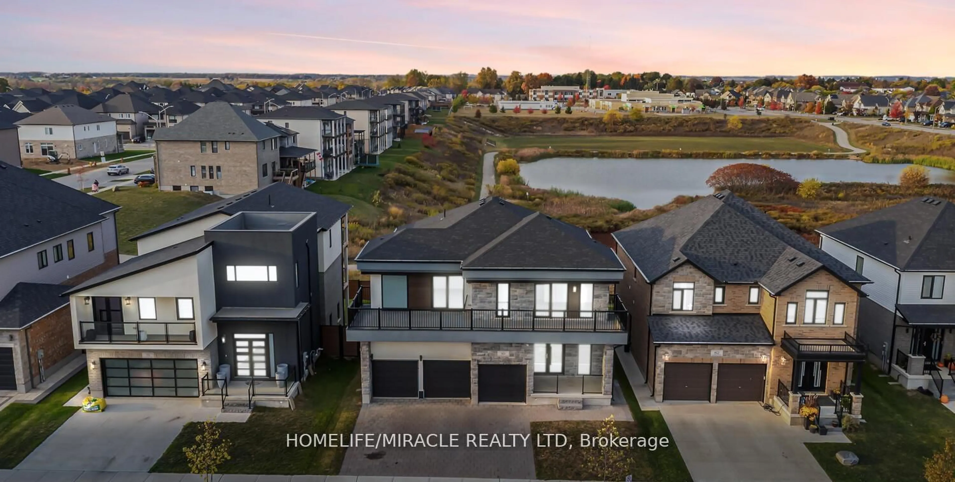 A pic from outside/outdoor area/front of a property/back of a property/a pic from drone, water/lake/river/ocean view for 80 Grandville Circ, Brant Ontario N3L 0J5