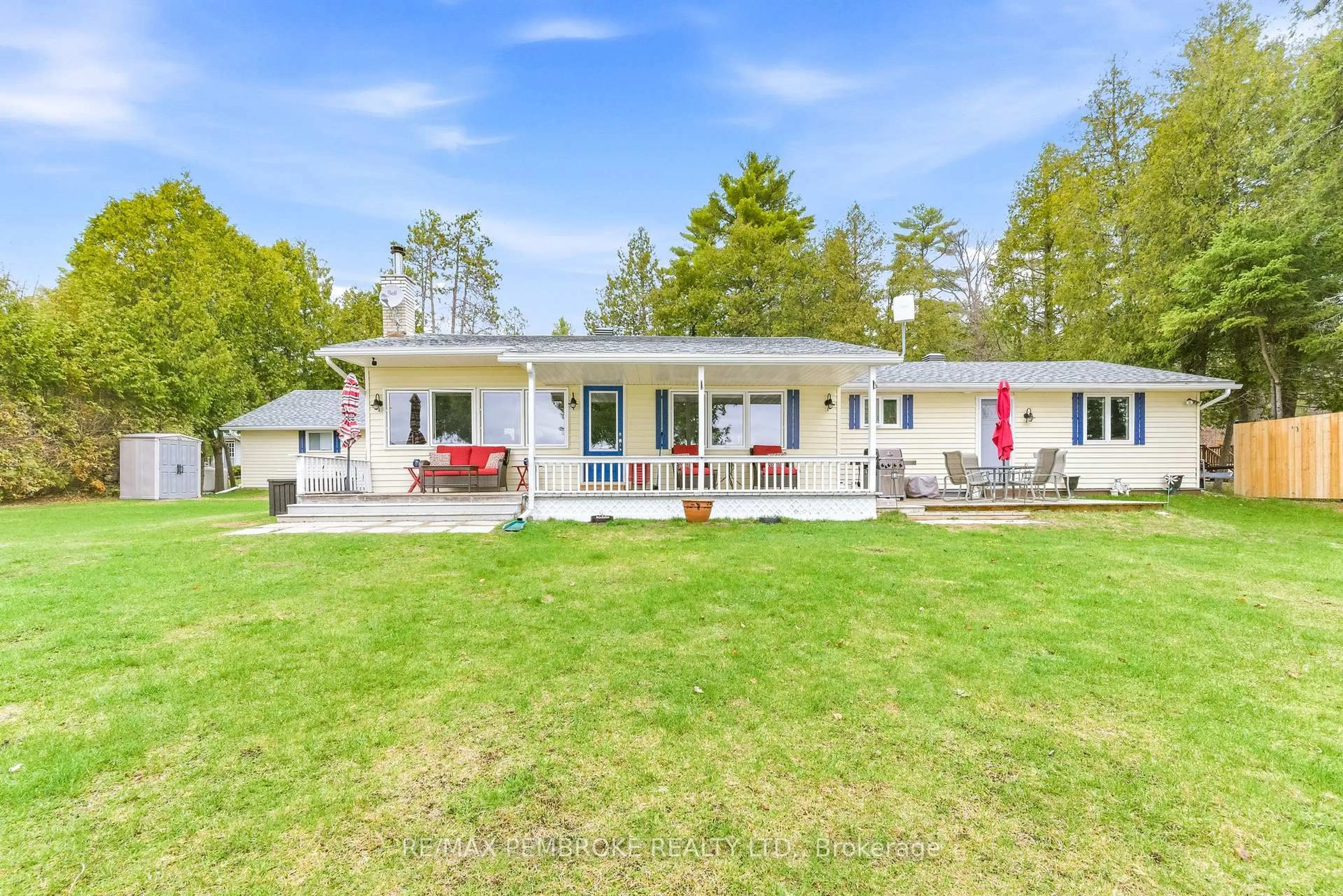A pic from outside/outdoor area/front of a property/back of a property/a pic from drone, water/lake/river/ocean view for 229 Holiday Lane, Eganville Ontario K0J 1T0
