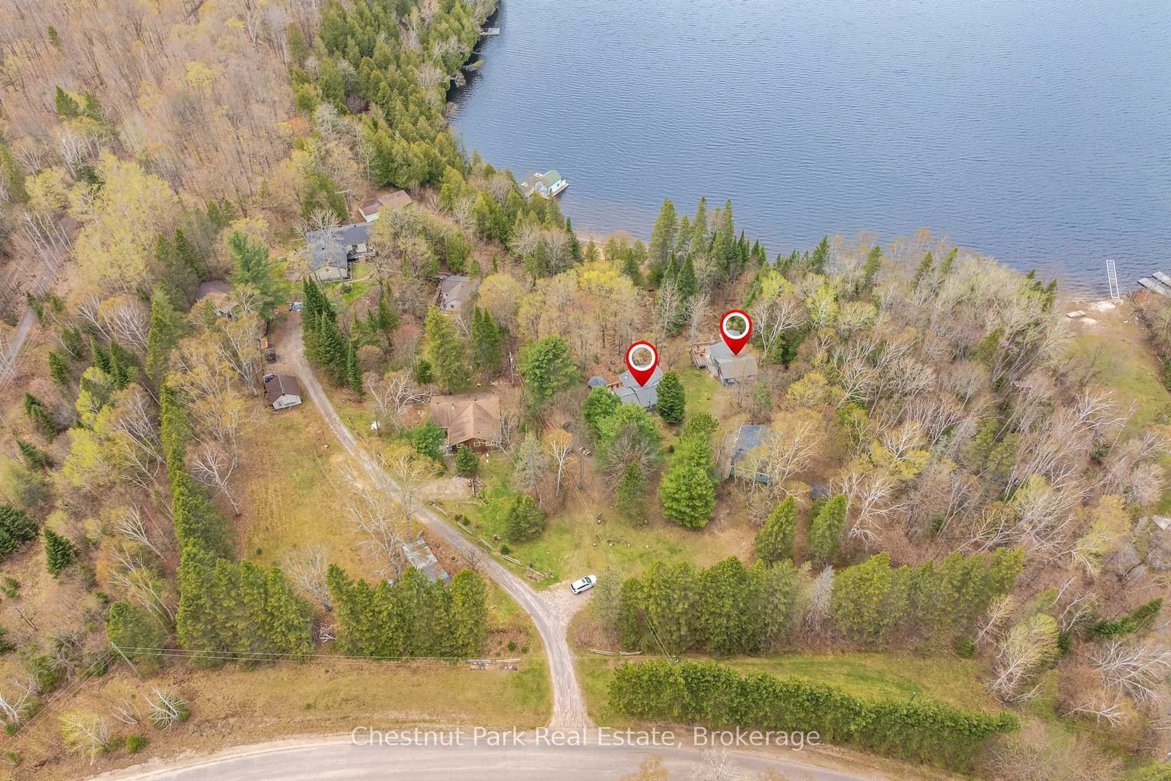 A pic from outside/outdoor area/front of a property/back of a property/a pic from drone, water/lake/river/ocean view for 1444 Nipissing Rd South Rd #Cottage D, Magnetawan Ontario P0A 1P0