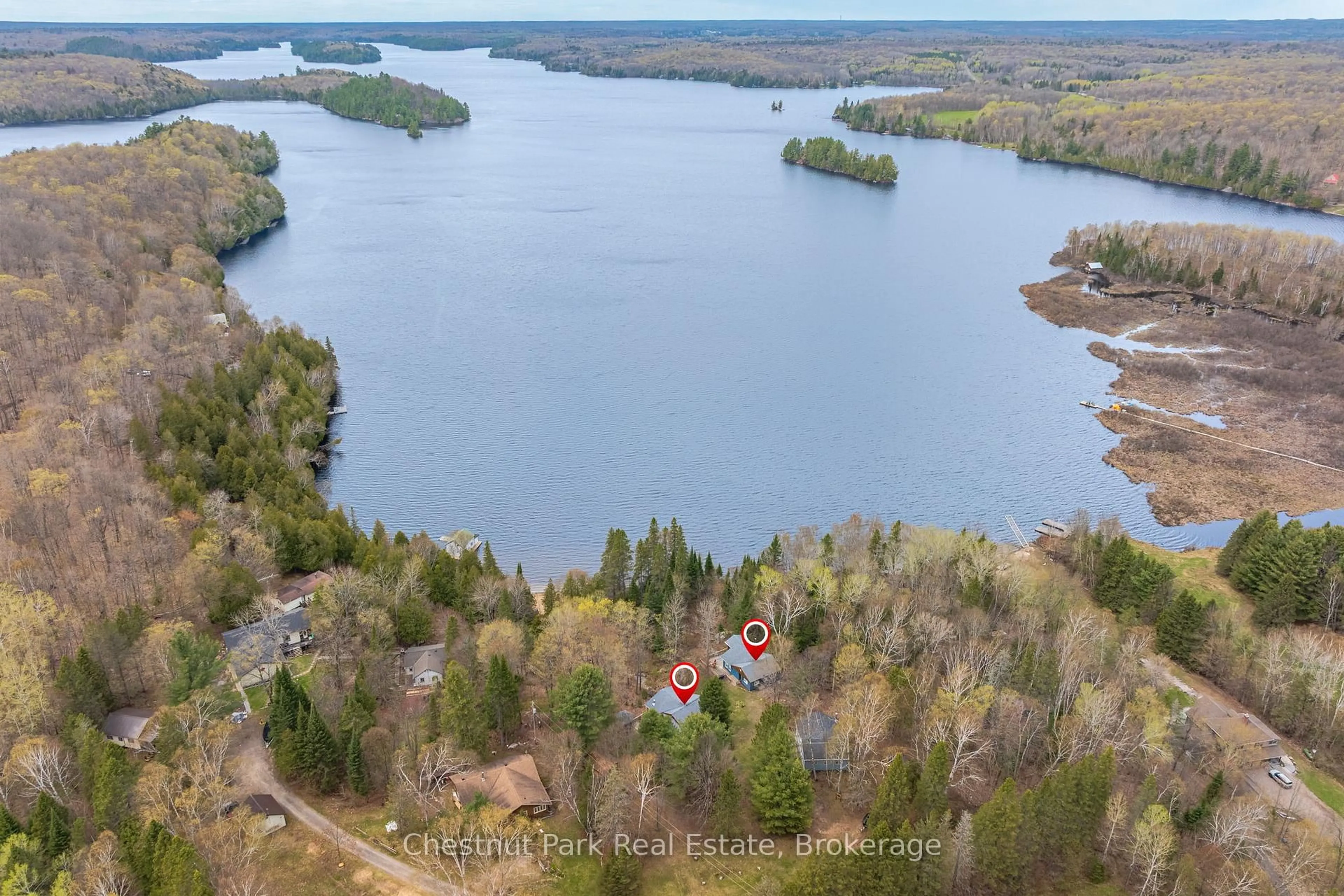 A pic from outside/outdoor area/front of a property/back of a property/a pic from drone, water/lake/river/ocean view for 1444 Nipissing Rd South Rd #Cottage C, Magnetawan Ontario P0A 1P0