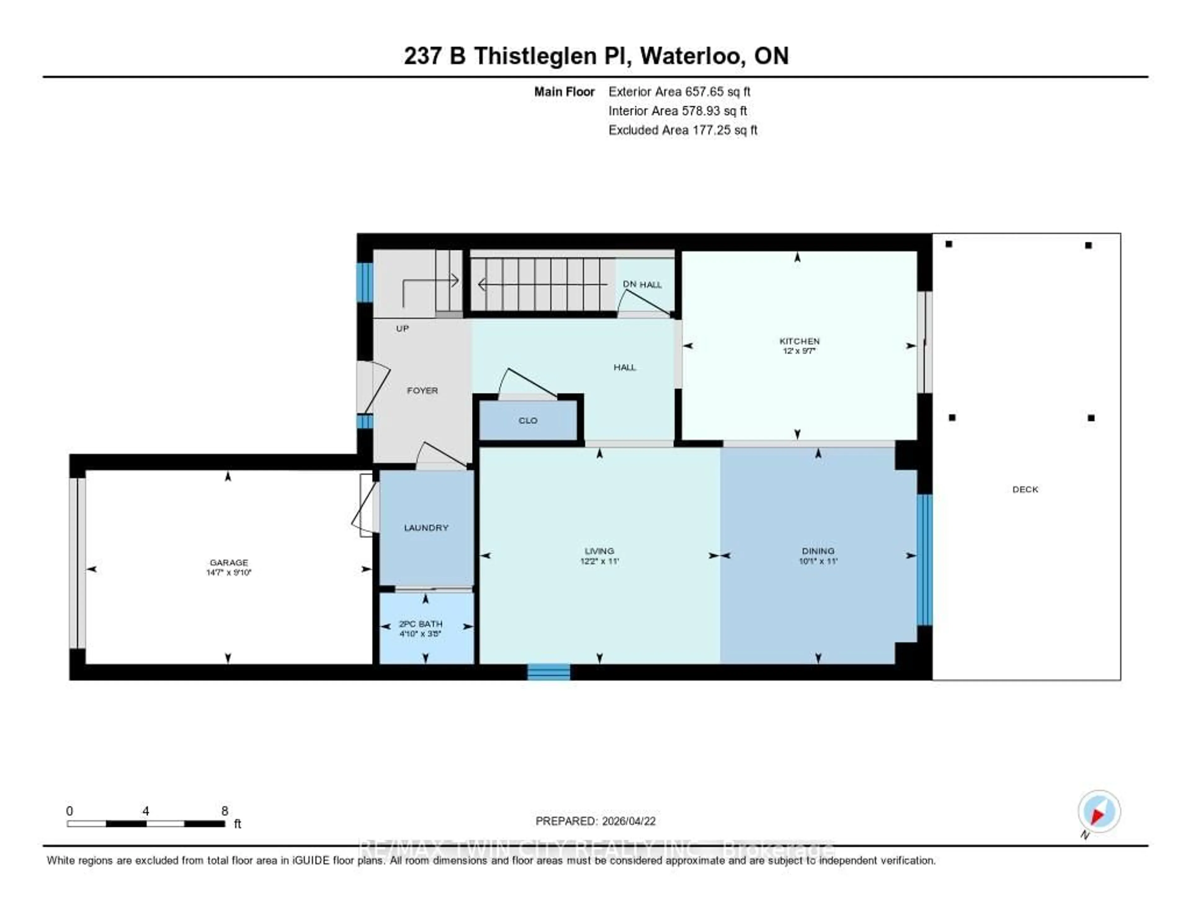 Floor plan for 237B Thistleglen Pl, Waterloo Ontario N2T 2A6