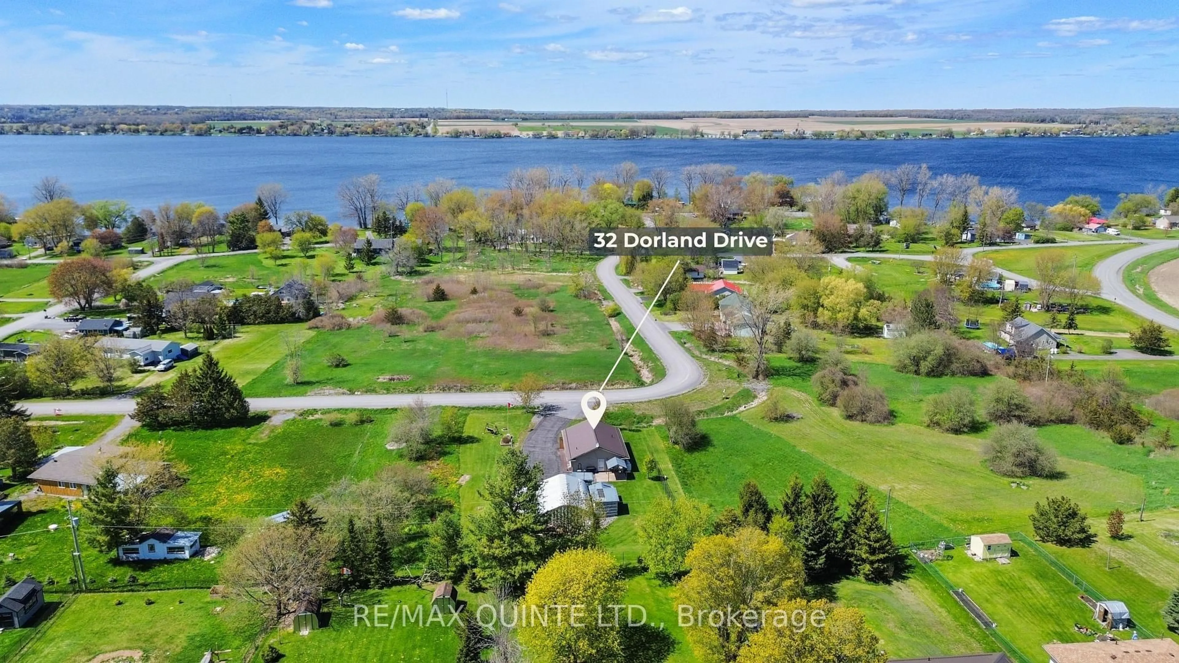 A pic from outside/outdoor area/front of a property/back of a property/a pic from drone, water/lake/river/ocean view for 32 Dorland Dr, Napanee Ontario K7R 3K7