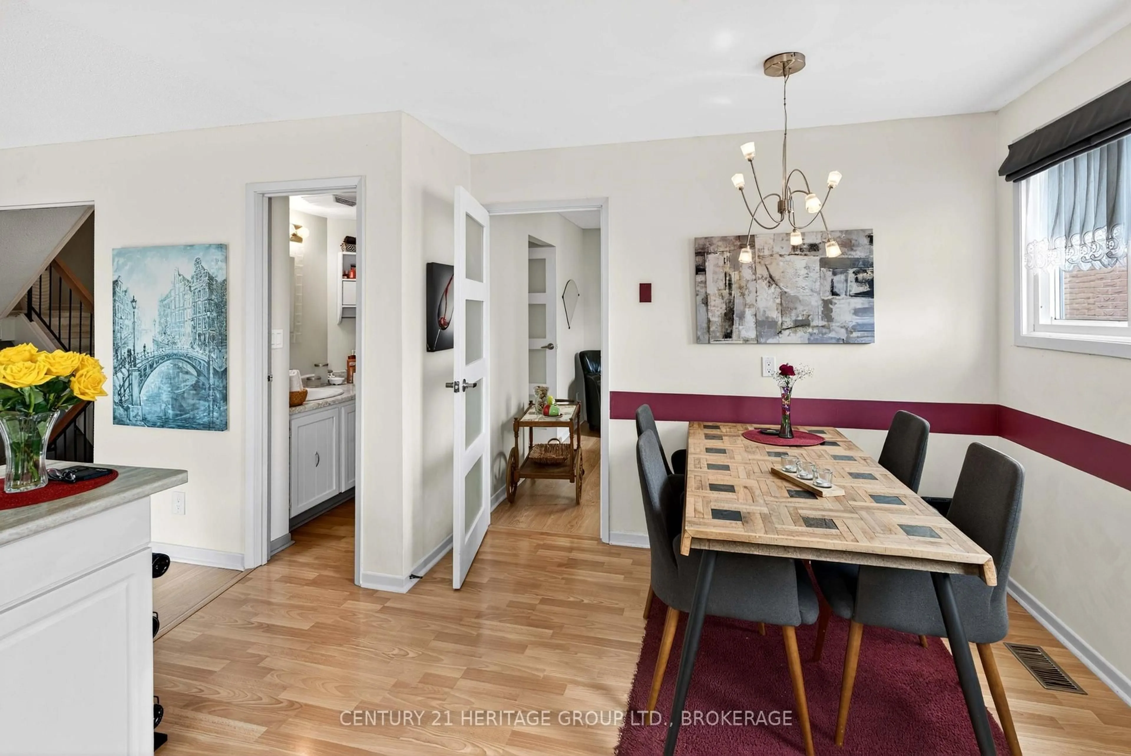 Dining room, wood/laminate floor for 75 Mortensen Dr, Loyalist Ontario K7N 1W2
