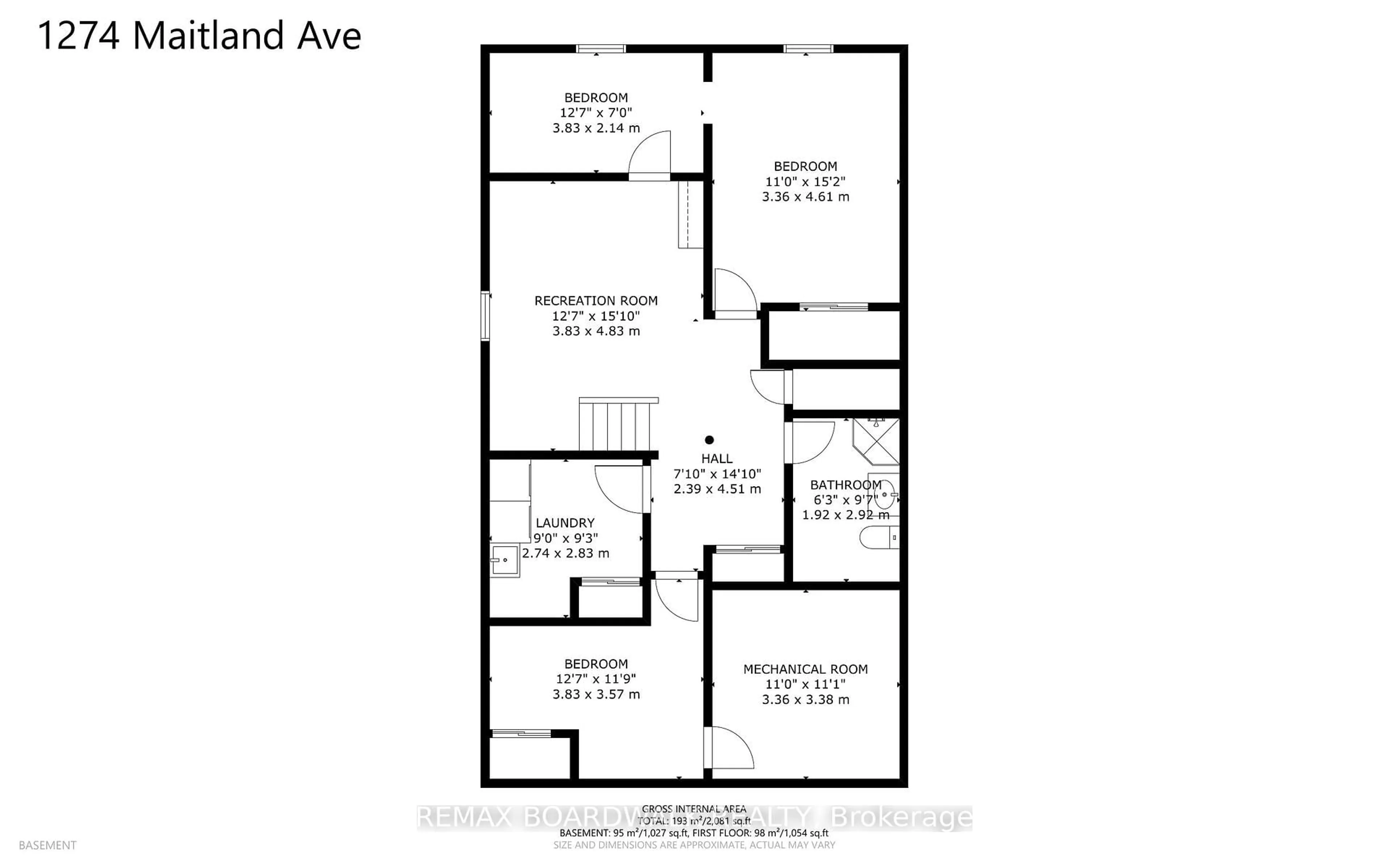 Floor plan for 1274 Maitland Ave, Ottawa Ontario K2C 2C6