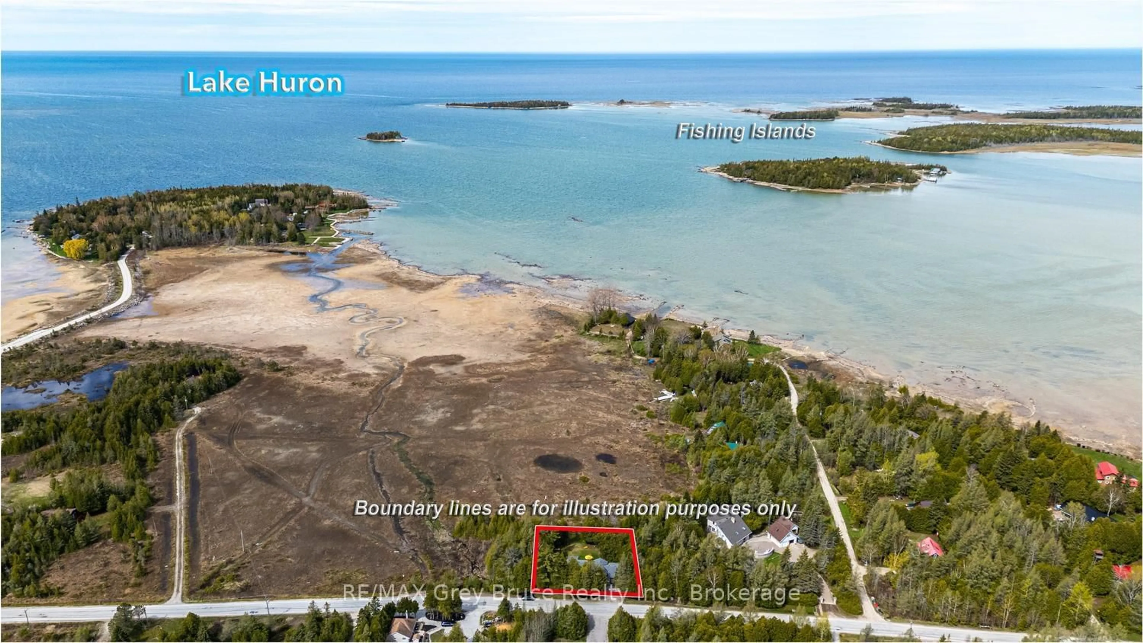 A pic from outside/outdoor area/front of a property/back of a property/a pic from drone, water/lake/river/ocean view for 188 Bay St, South Bruce Peninsula Ontario N0H 2T0