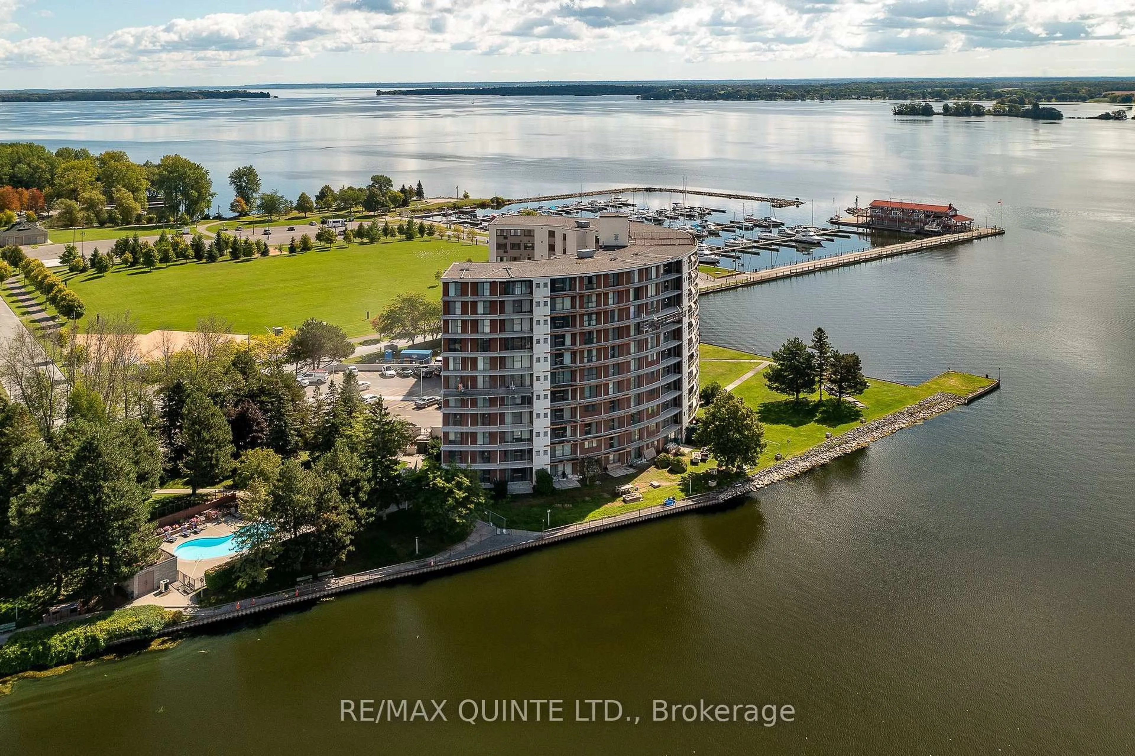 A pic from outside/outdoor area/front of a property/back of a property/a pic from drone, water/lake/river/ocean view for 2 South Front St #107, Belleville Ontario K8N 5K7