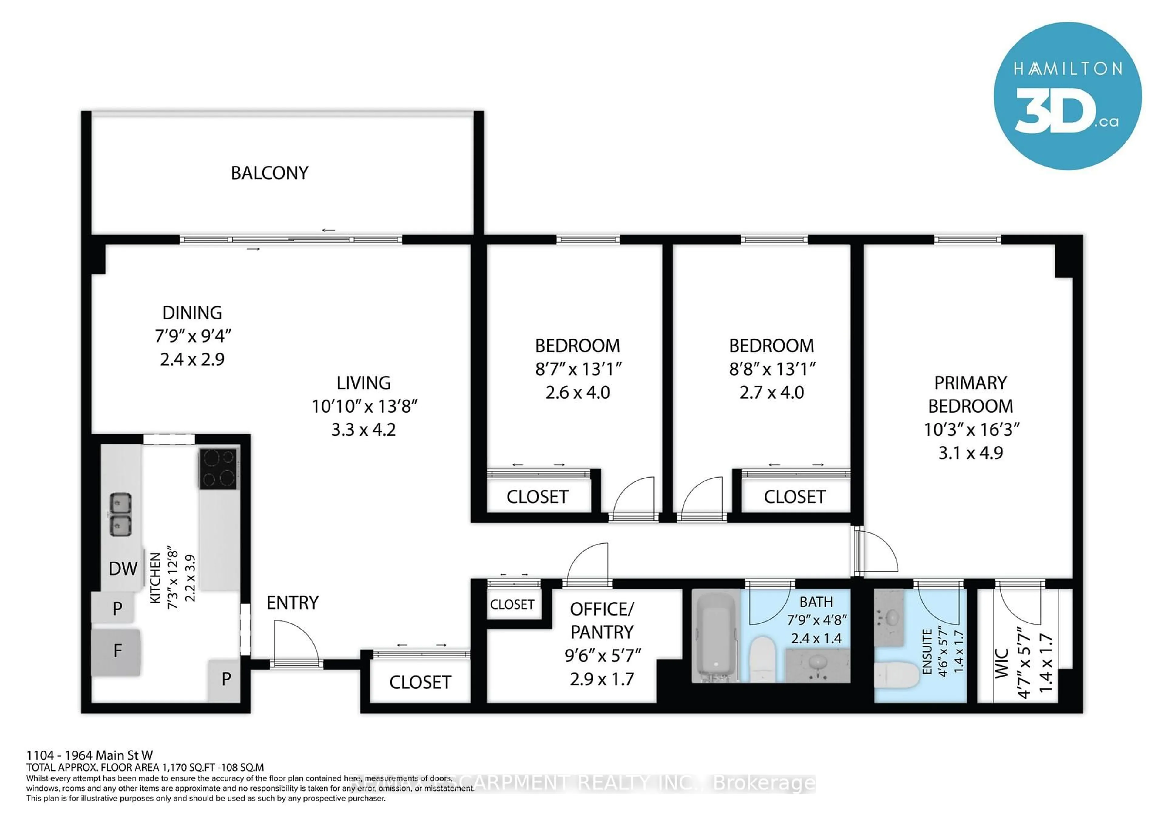 Floor plan for 1964 MAIN St #1104, Hamilton Ontario L8S 1J5